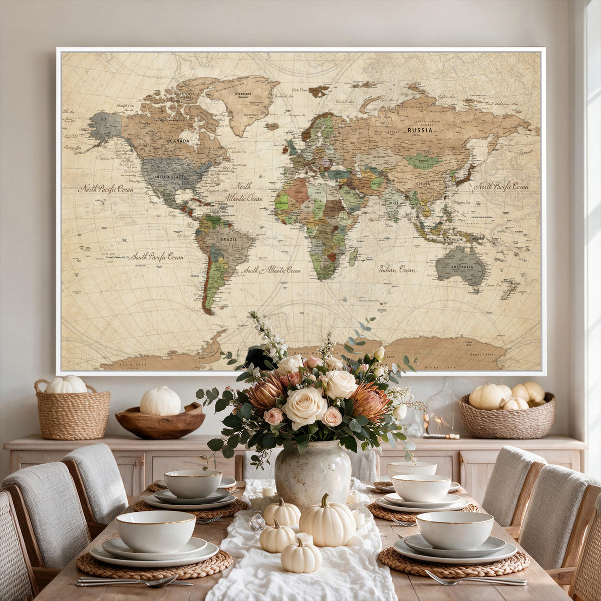 16856902-MGV-CV-36X24 - Vintage World Map Canvas Wall Art - Rustic Grunge Texture