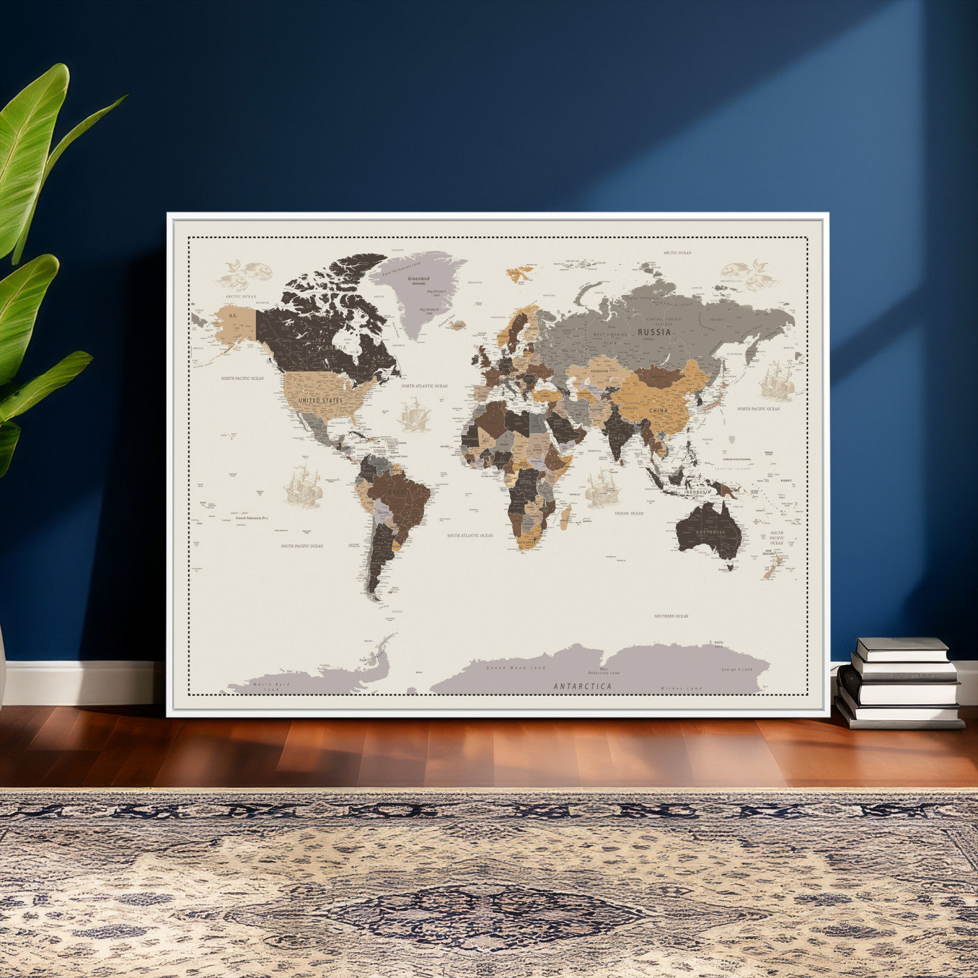 58777746-MGV-CV-36X24 - World Map Wall Art Canvas Print, Modern Decorative Framed Map Artwork Prints for Living Room, Office, Bedroom Wall Decor
