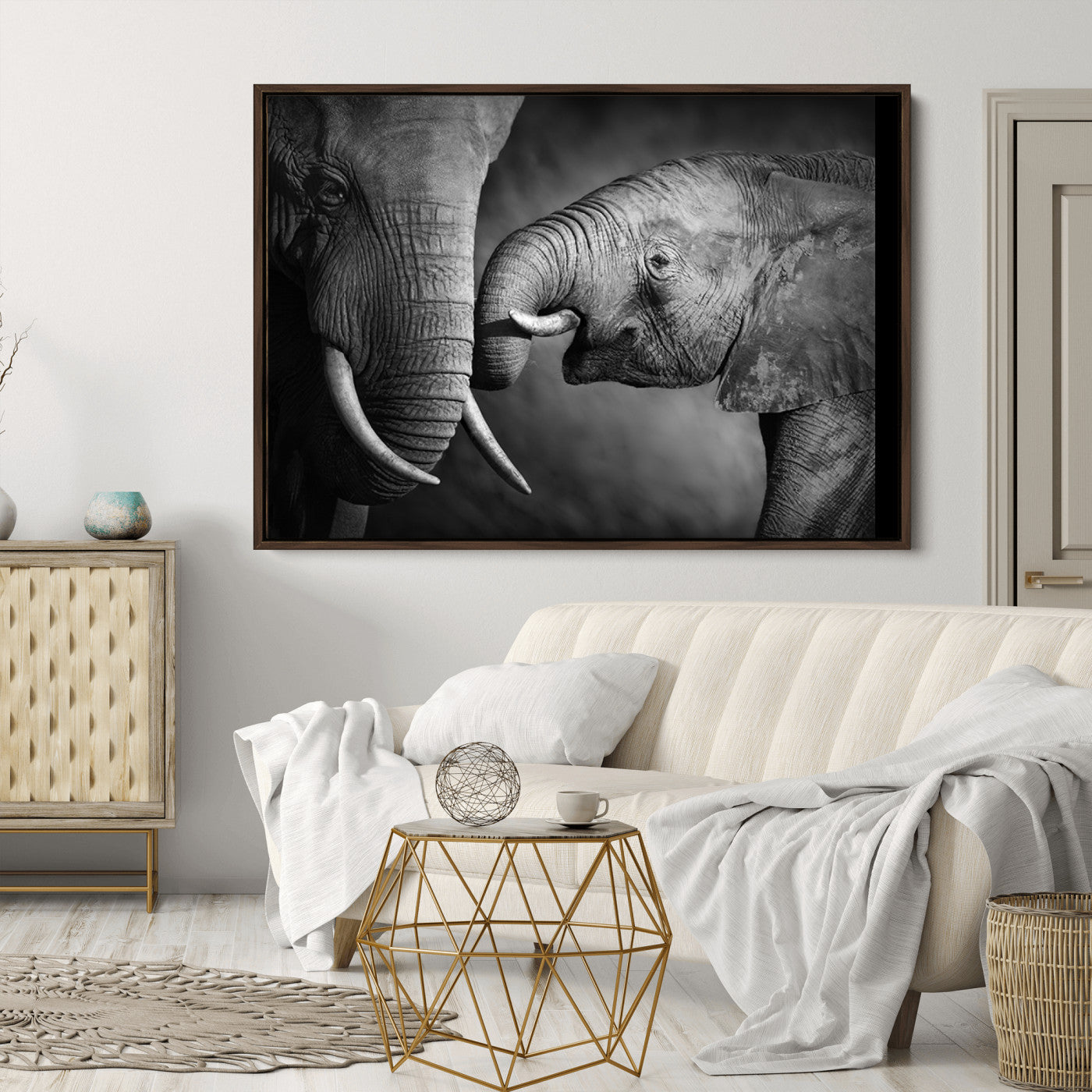 42691-MGV-CV-36X24-Elephant Family Wall Art Canvas, Framed Elephant Family Canvas Print