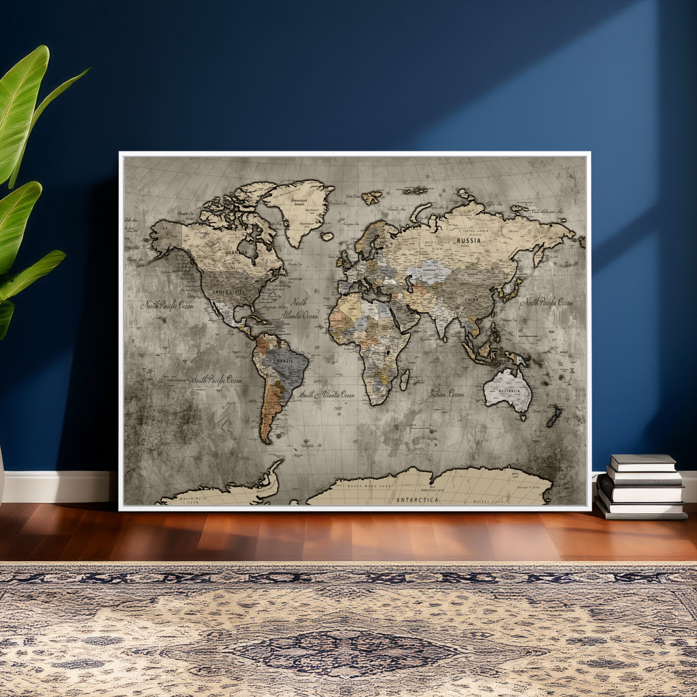 85218700-MGV-CV-36X24 - World Map Wall Art Canvas Print, Modern Decorative Framed Map Artwork Prints for Living Room, Office, Bedroom Wall Decor