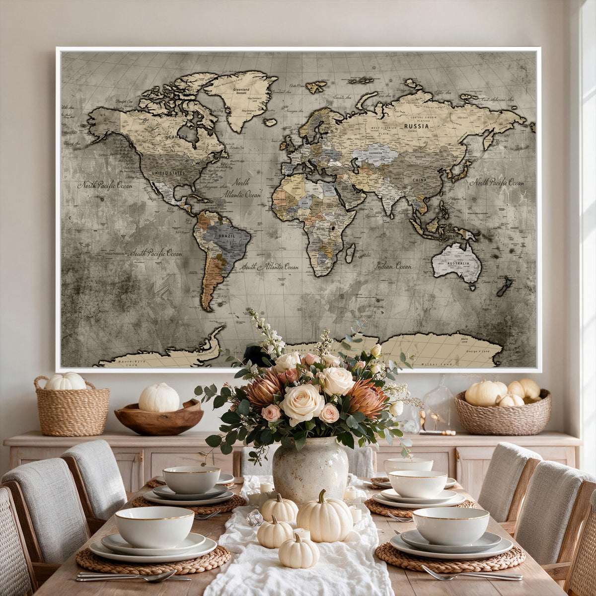 85218700-MGV-CV-36X24 - World Map Canvas Print, Detailed Map of the World Wall Art