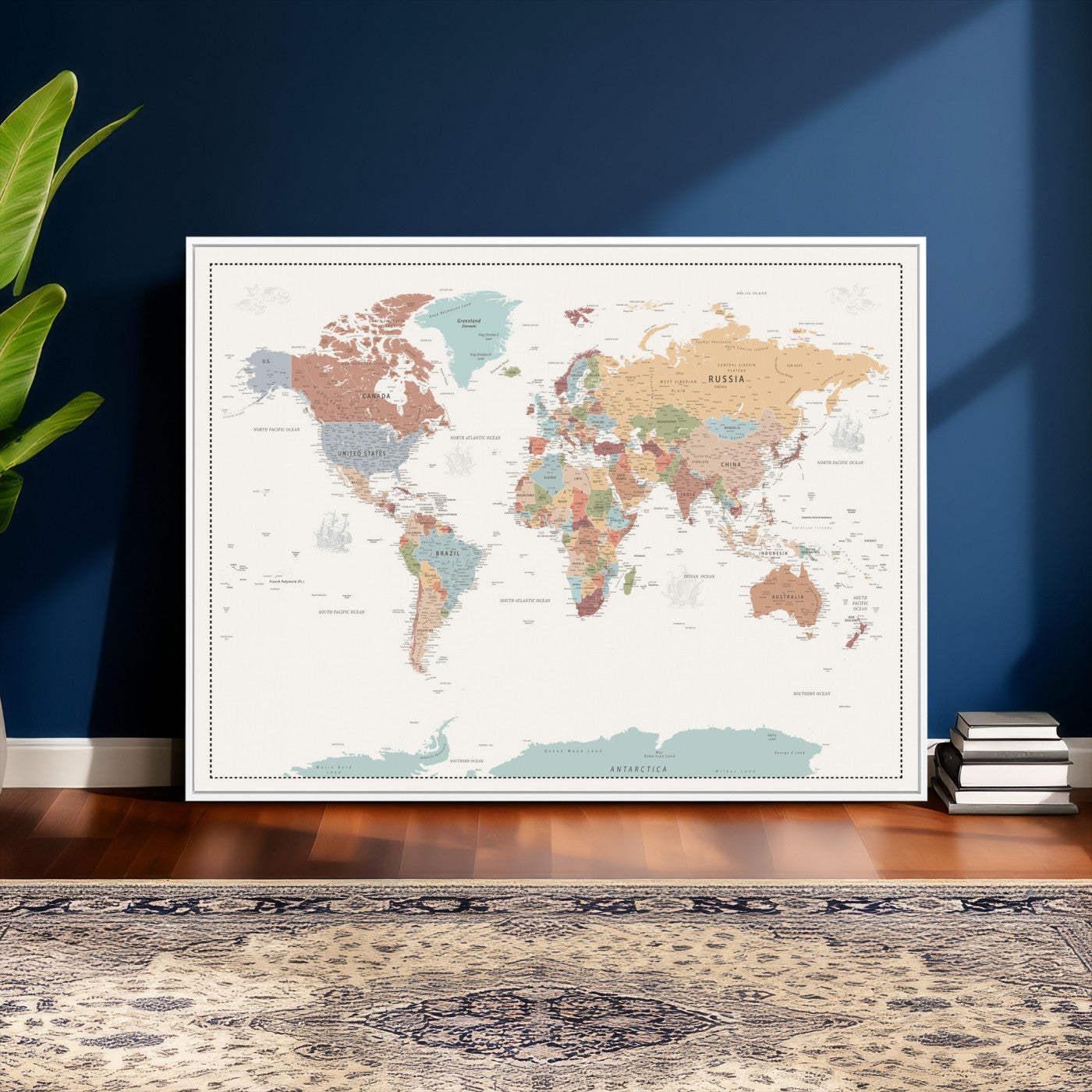 63447567-MGV-CV-36X24 - World Map Wall Art Canvas Print, Modern Decorative Framed Map Artwork Prints for Living Room, Office, Bedroom Wall Decor