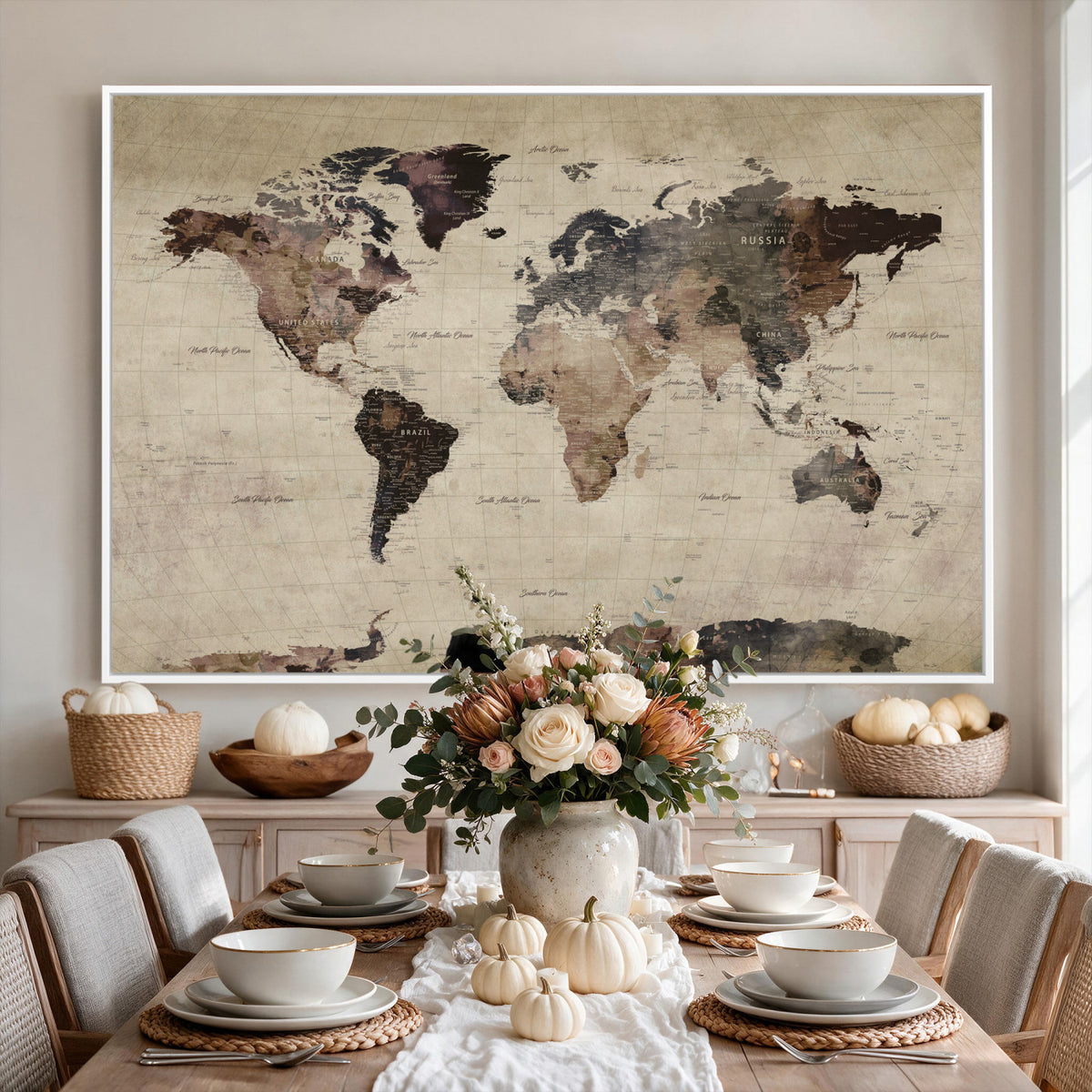 59159103-MGV-CV-36X24 - World Map Canvas Print, Detailed Map of the World, Adventure Gift for Couples and Anniversaries
