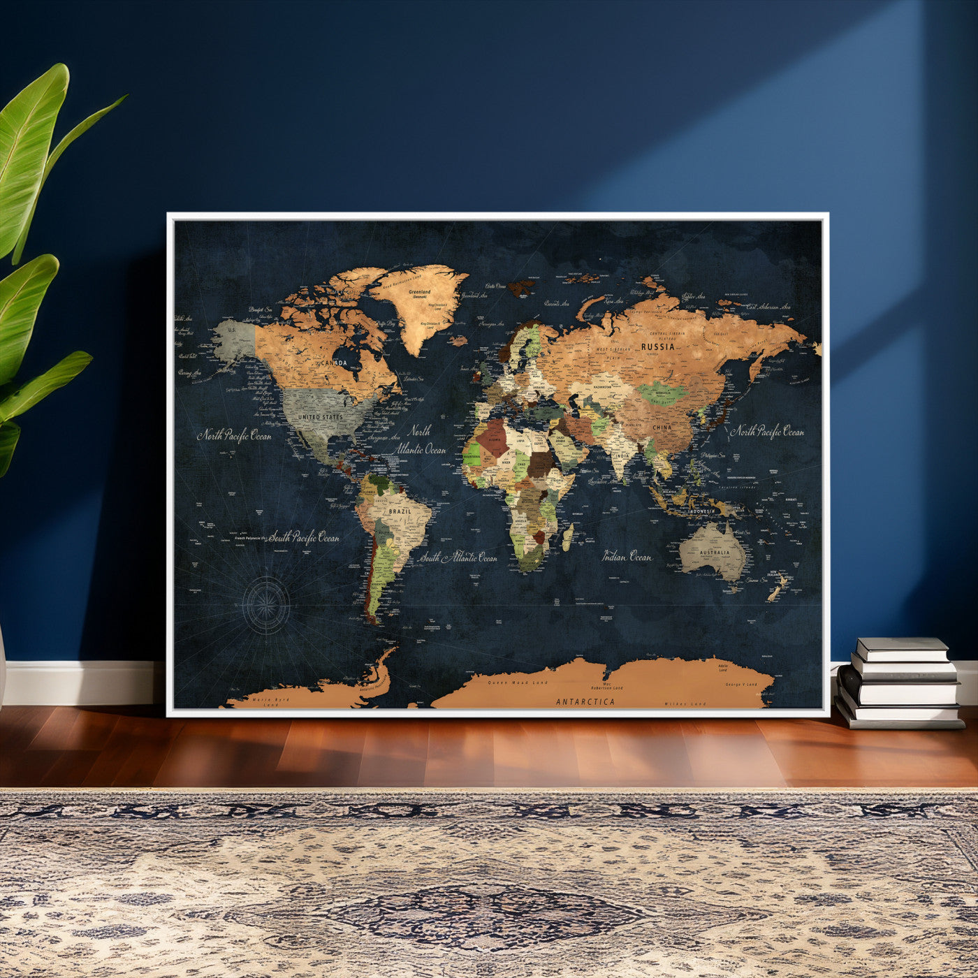 53717402-MGV-CV-36X24 - World Map Wall Art Canvas Print, Modern Decorative Framed Map Artwork Prints for Living Room, Office, Bedroom Wall Decor