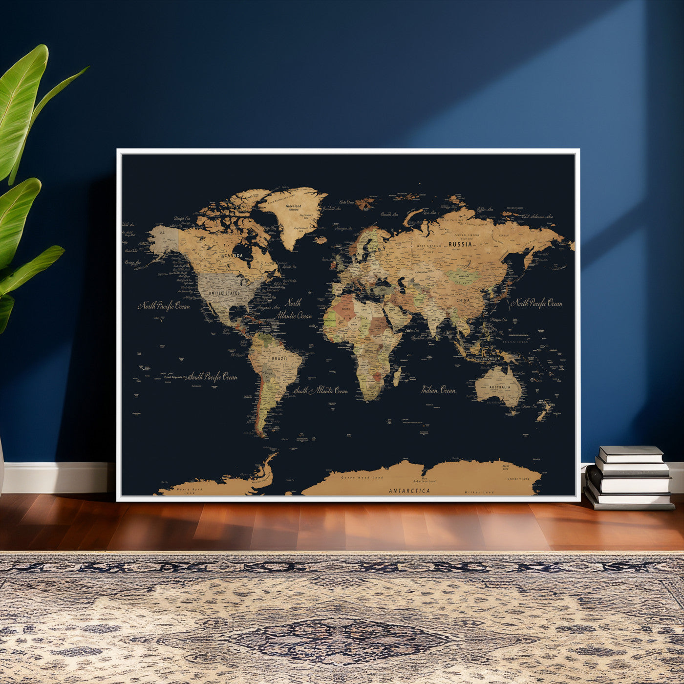 36916368-MGV-CV-36X24 - World Map Wall Art Canvas Print, Modern Decorative Framed Map Artwork Prints for Living Room, Office, Bedroom Wall Decor