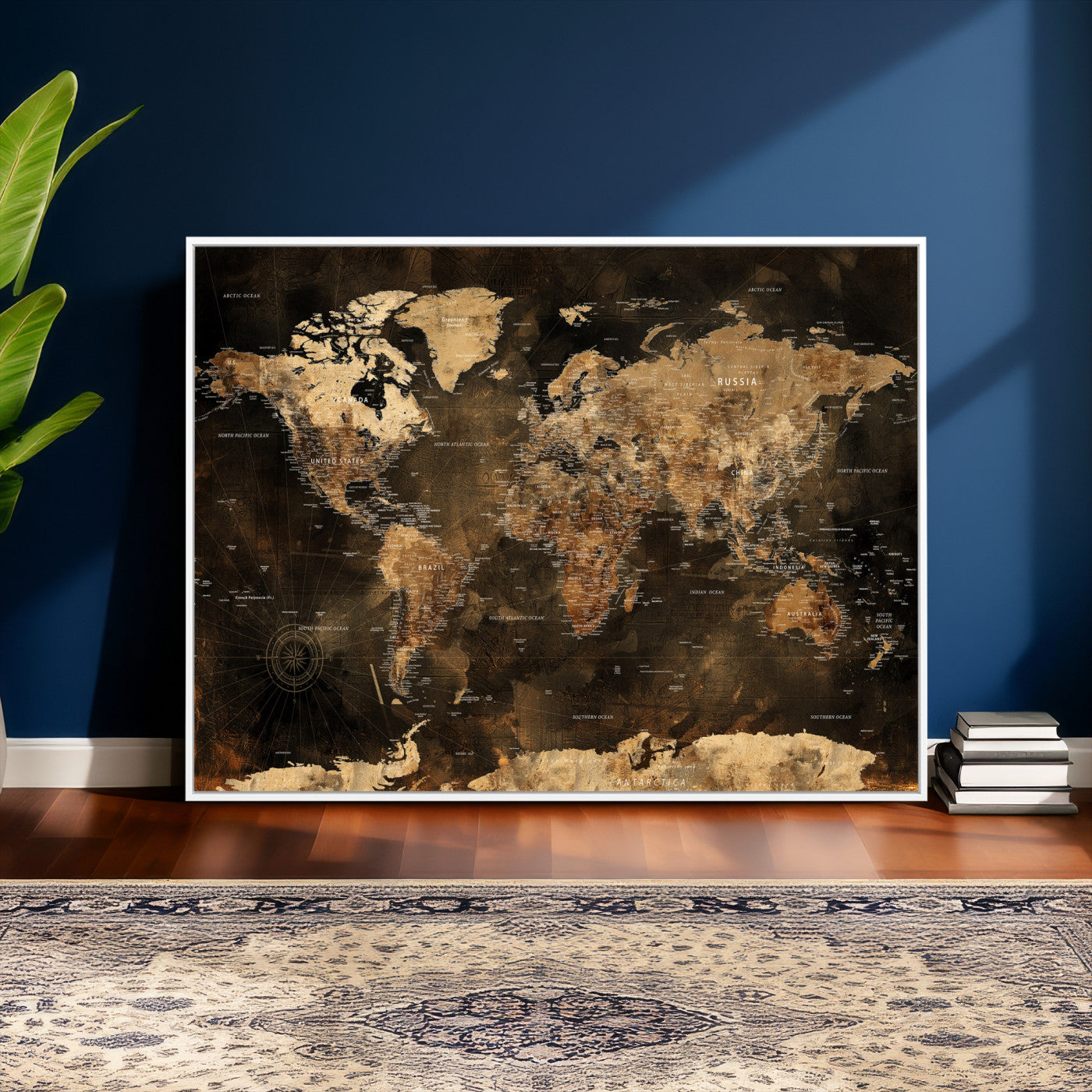 97742922-MGV-CV-36X24 - World Map Wall Art Canvas Print, Modern Decorative Framed Map Artwork Prints for Living Room, Office, Bedroom Wall Decor
