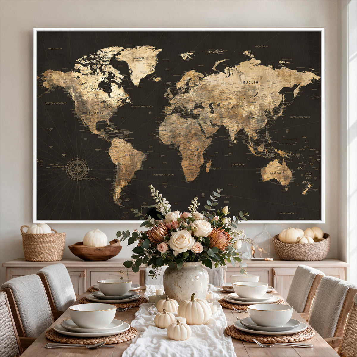 70985630-MGV-CV-36X24 - Framed World Map with Pin Canvas Print – Detailed World Map