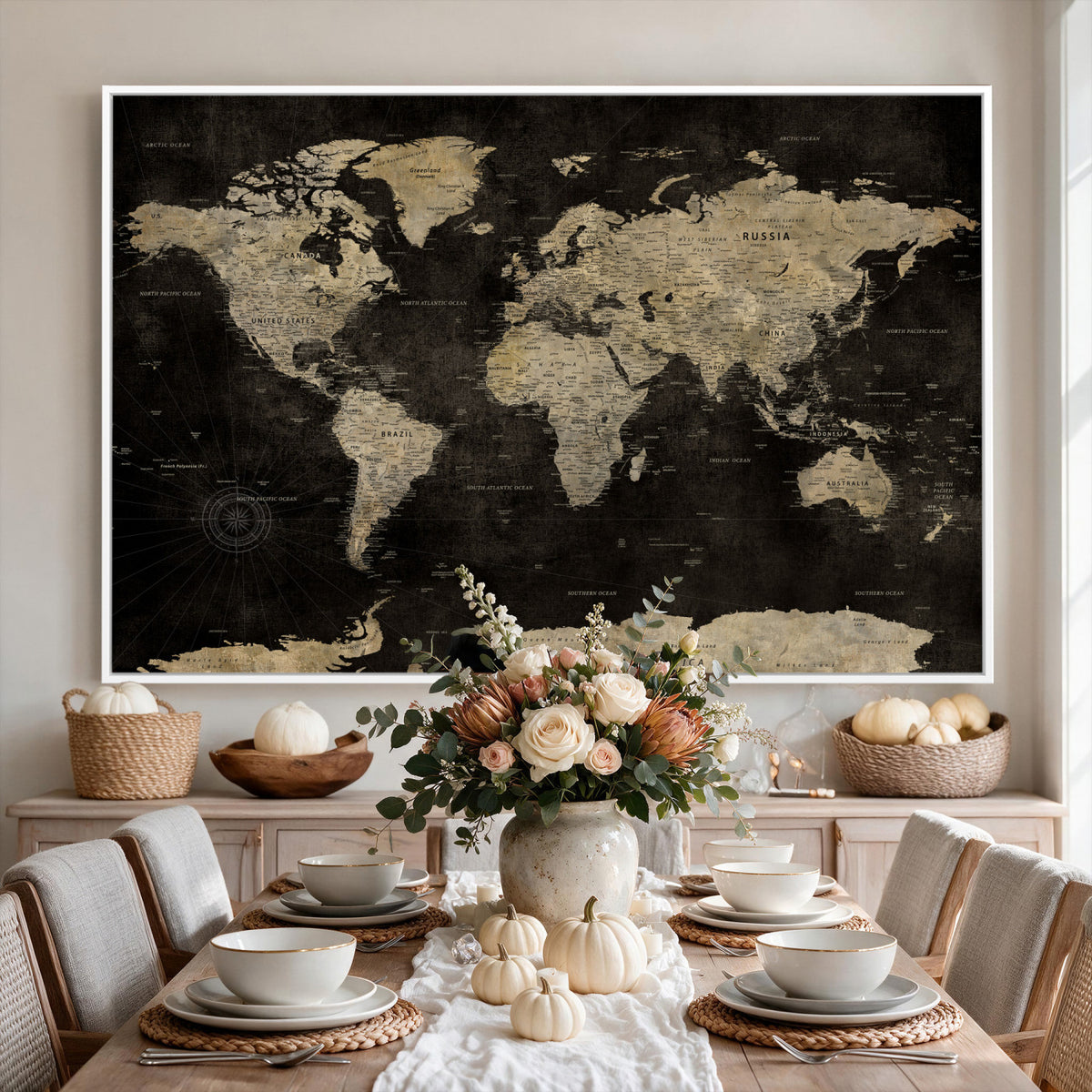 60653880-MGV-CV-36X24 - Push Pin World Map Canvas Wall Art Print, Interactive Travel
