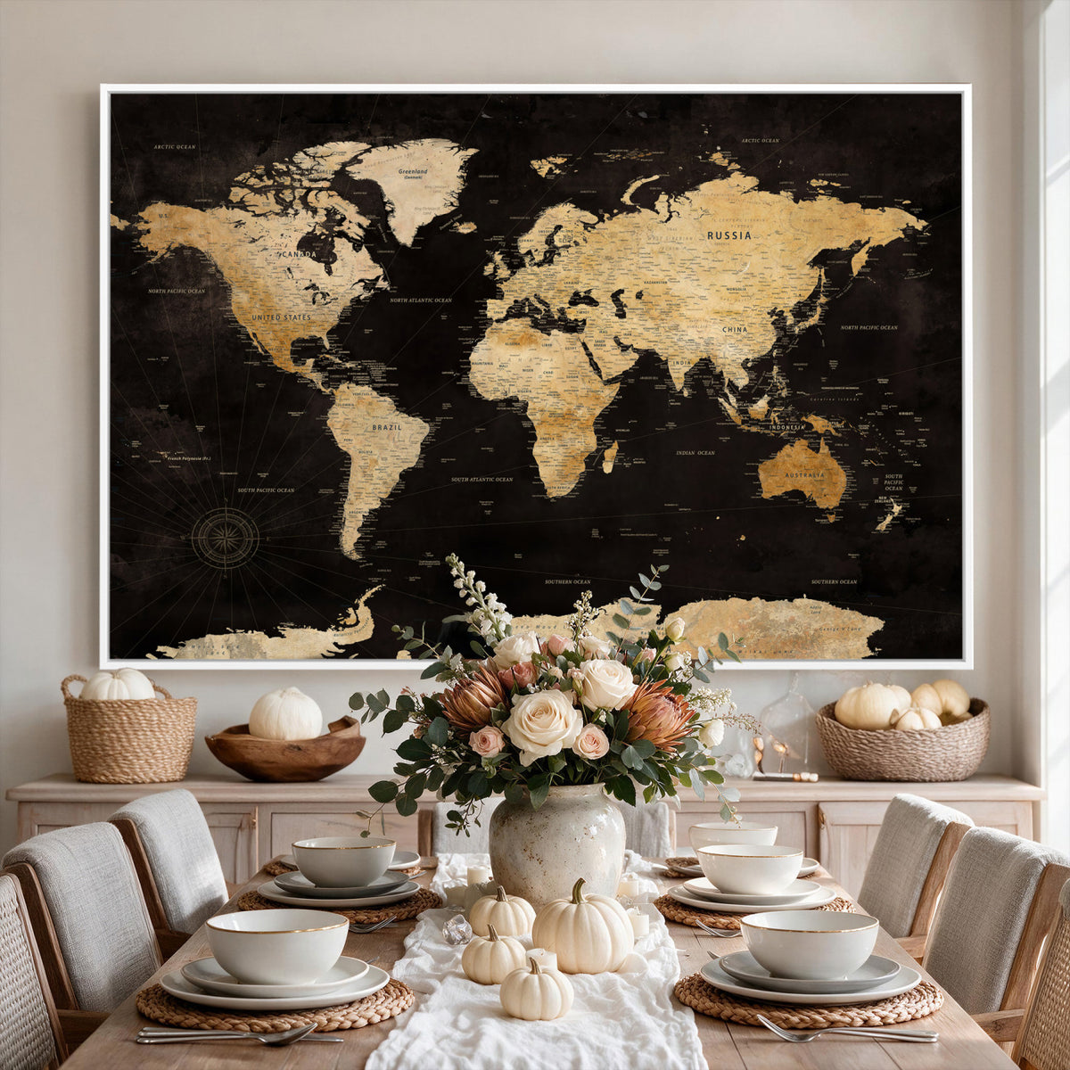 70468159-MGV-CV-36X24 - Extra Large World Map Canvas Print – Detailed Map Classic