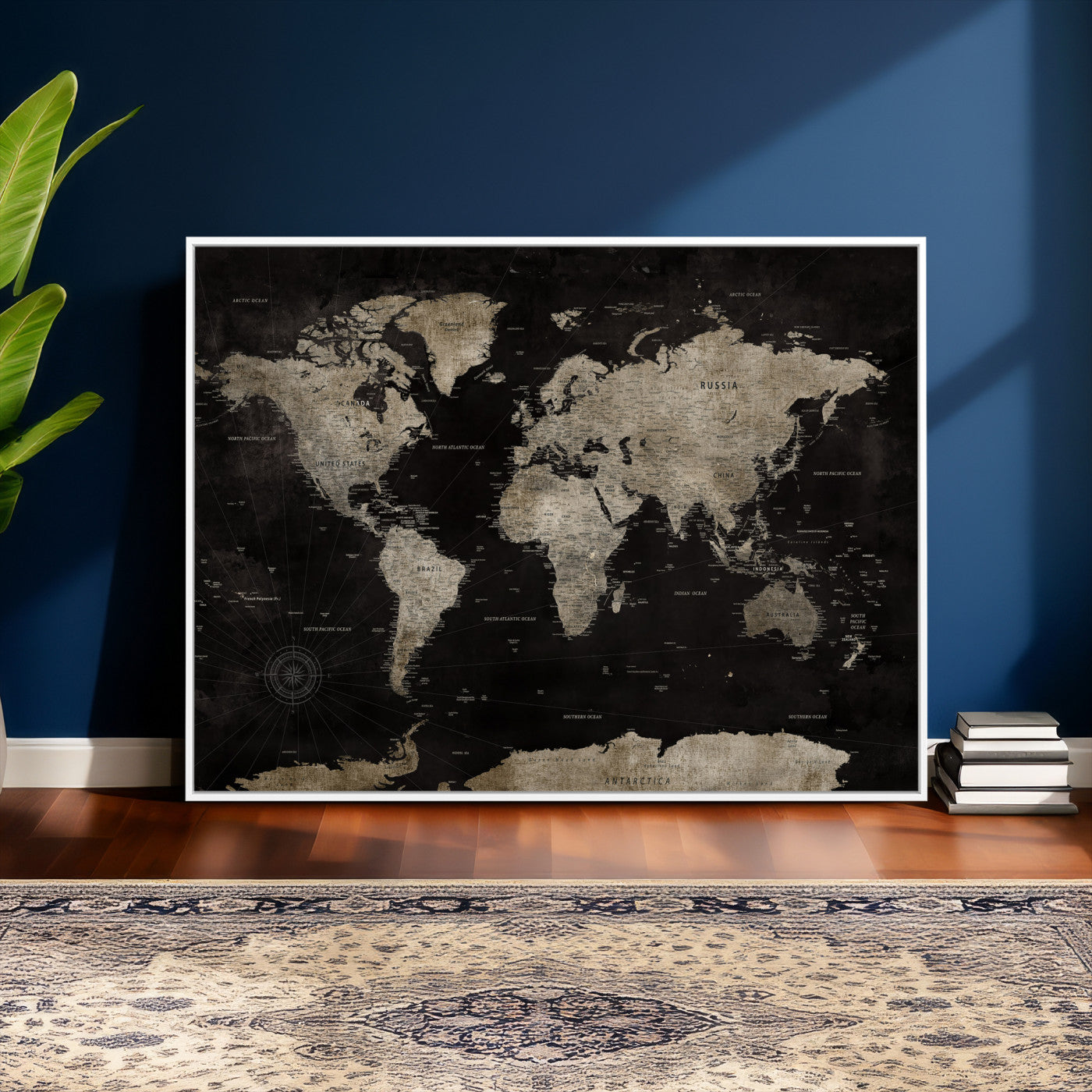 56225956-MGV-CV-36X24 - World Map Wall Art Canvas Print, Modern Decorative Framed Map Artwork Prints for Living Room, Office, Bedroom Wall Decor