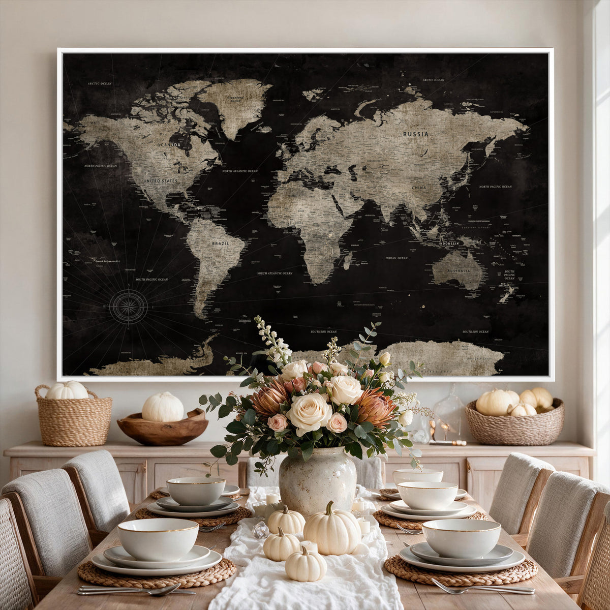 56225956-MGV-CV-36X24 - Detailed World Map Wall Art Print - Large Framed World Map