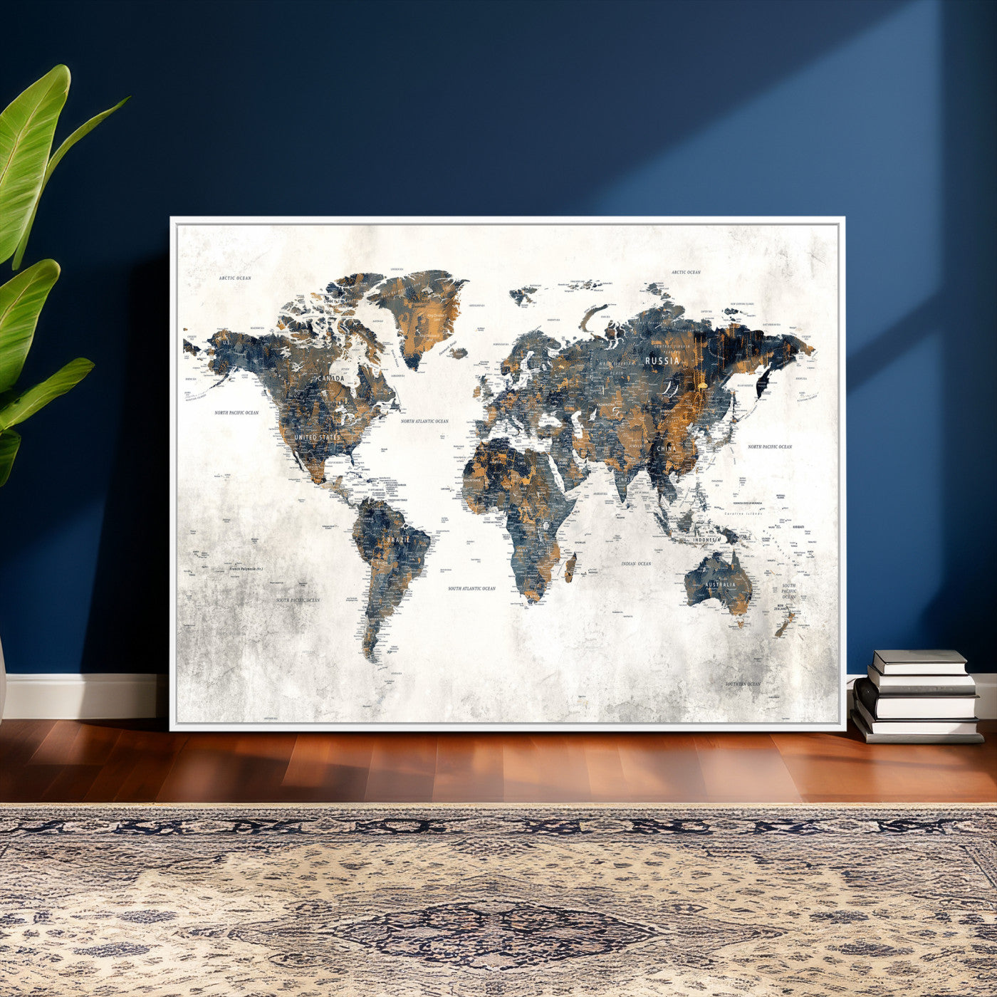 52451147-MGV-CV-36X24 - World Map Wall Art Canvas Print, Modern Decorative Framed Map Artwork Prints for Living Room, Office, Bedroom Wall Decor