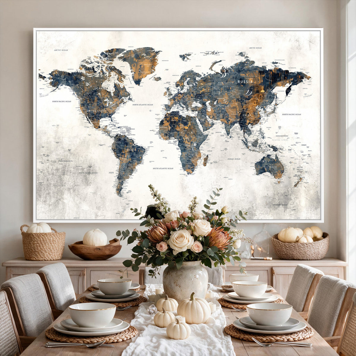 52451147-MGV-CV-36X24 - World Map Wall Art Canvas Print for Office Wall Decor