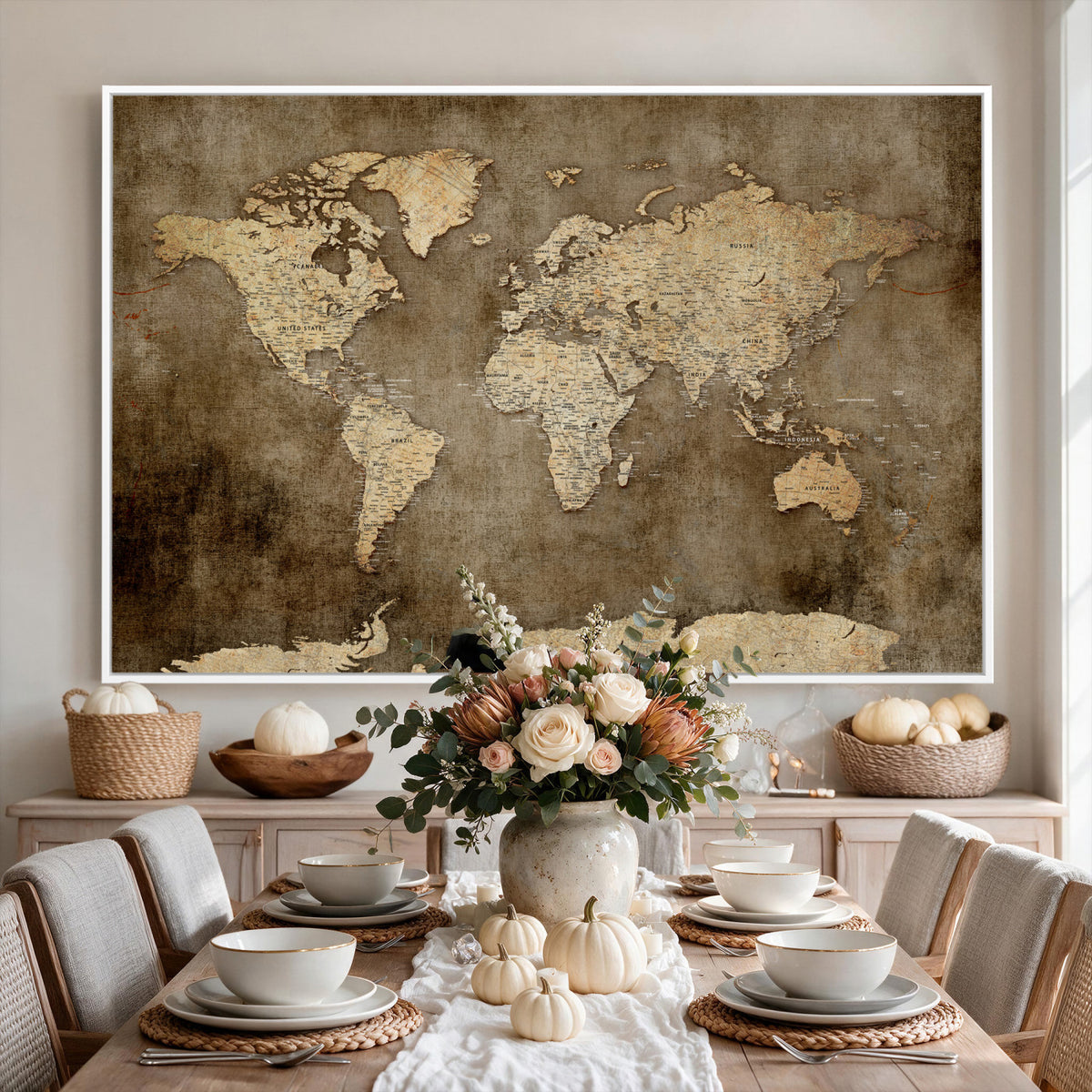 35847542-MGV-CV-36X24 - Dark Vintage World Map Canvas Wall Art Print, Antique Map