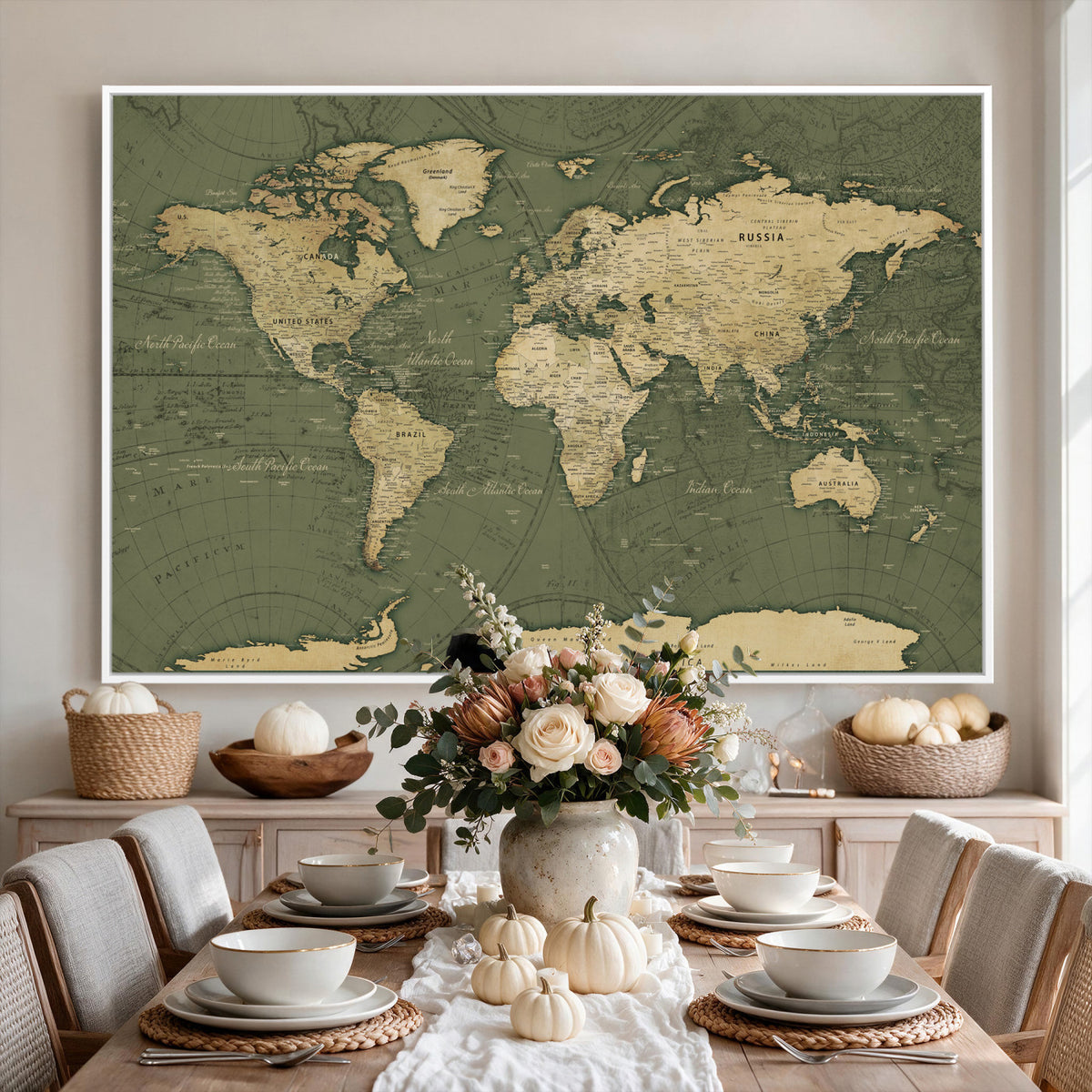 75846040-MGV-CV-36X24 - Large World Map Canvas Wall Art Print for Study Room Decor -