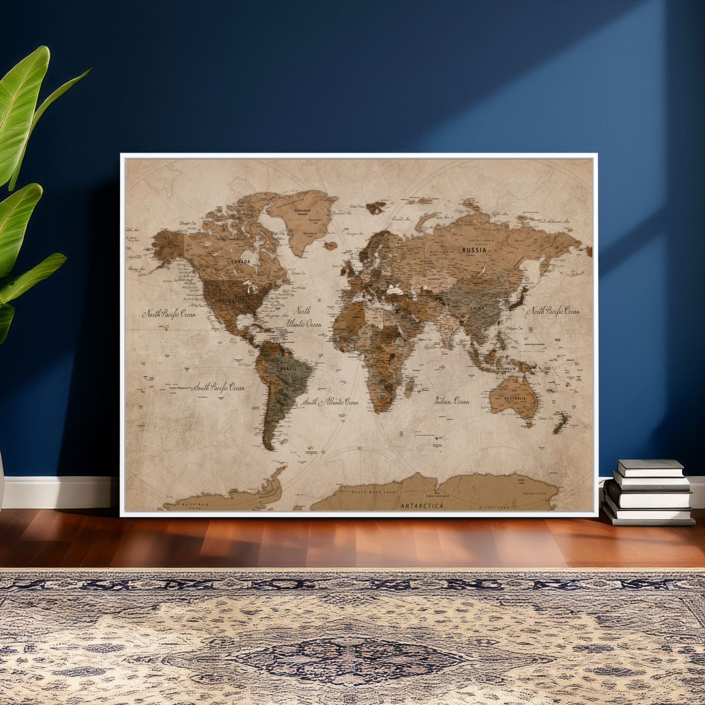 40064188-MGV-CV-36X24 - World Map Wall Art Canvas Print, Modern Decorative Framed Map Artwork Prints for Living Room, Office, Bedroom Wall Decor
