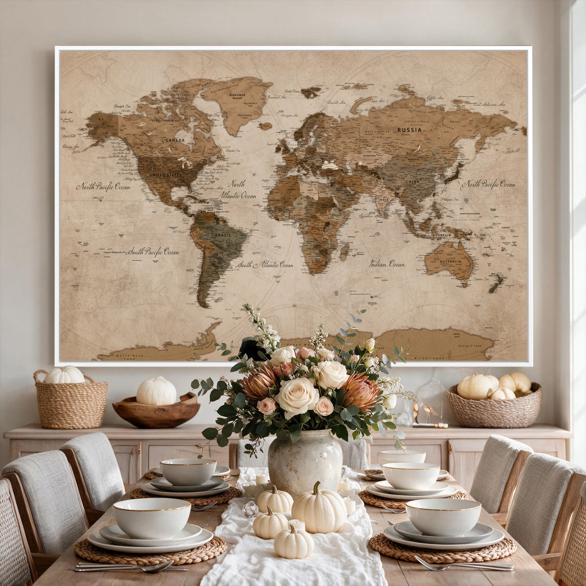 40064188-MGV-CV-36X24 - World Map Wall Art Canvas Print, Modern Decorative Framed Map Artwork Prints for Living Room, Office, Bedroom Wall Decor