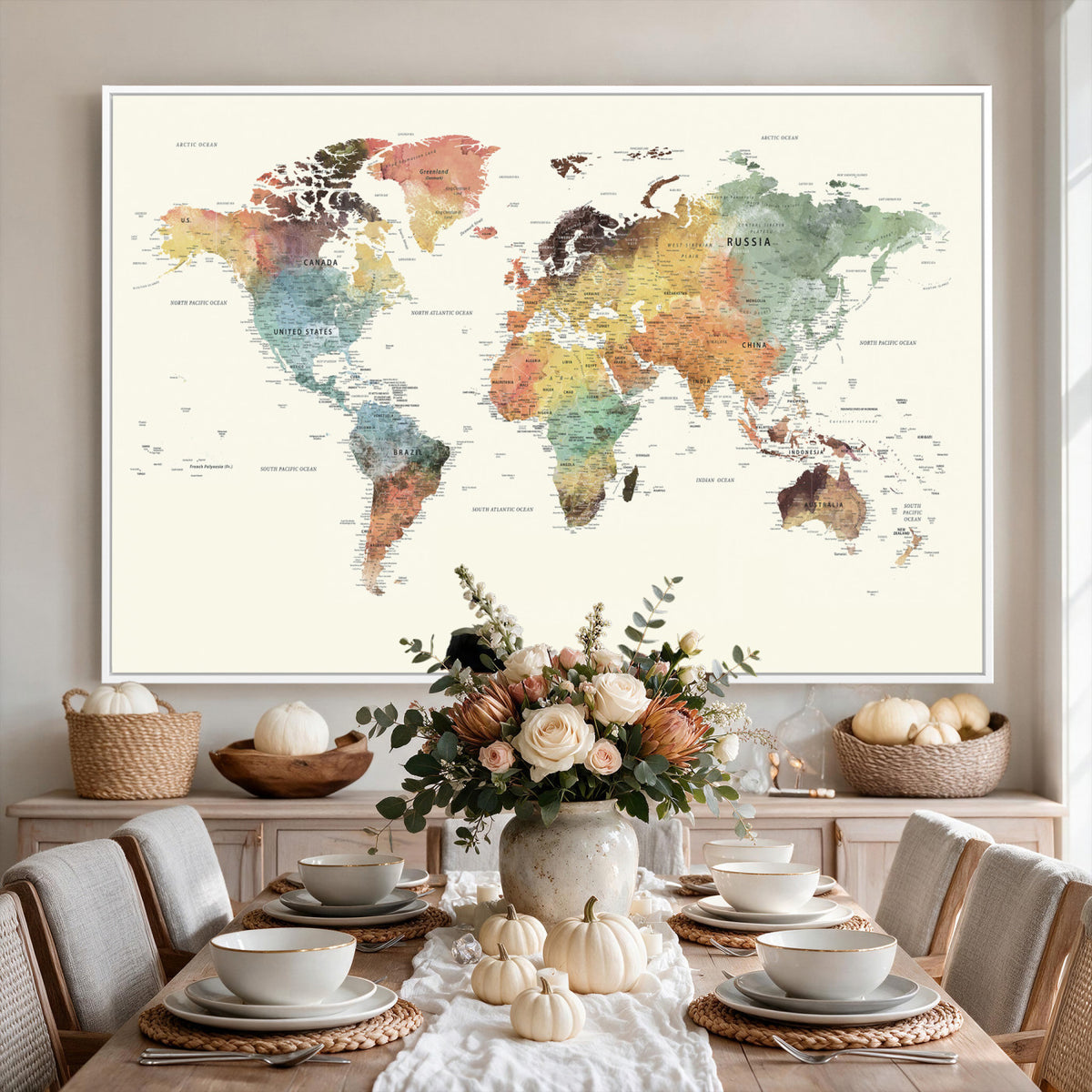 64206059-MGV-CV-36X24 - Framed World Map Wall Art Canvas Print for Living Room and Study Room