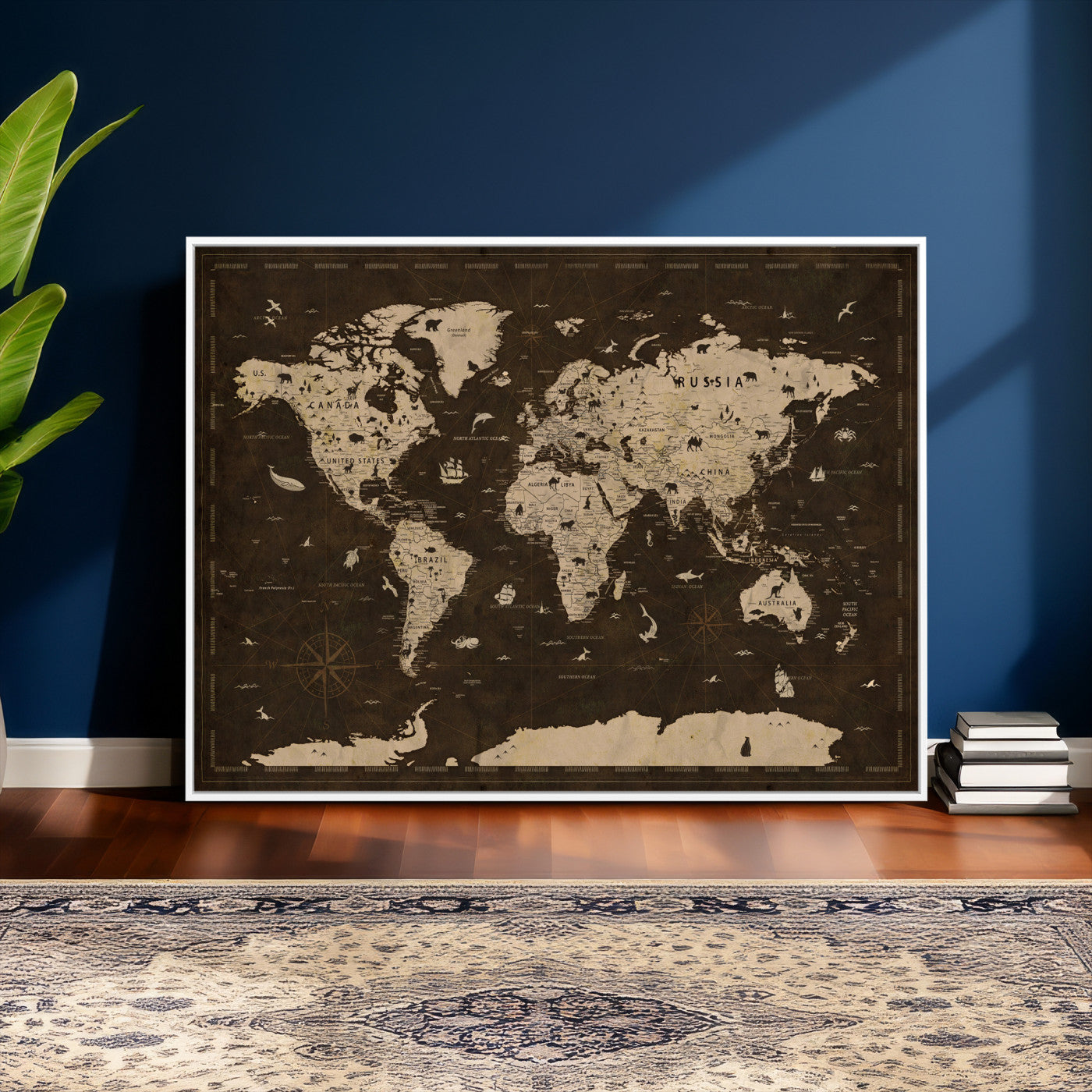 44276398-MGV-CV-36X24 - World Map Wall Art Canvas Print, Modern Decorative Framed Map Artwork Prints for Living Room, Office, Bedroom Wall Decor