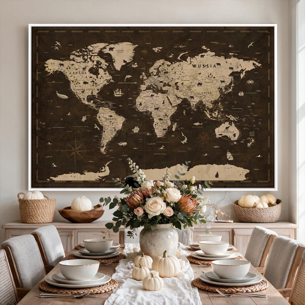 44276398-MGV-CV-36X24 - World Map Wall Art Canvas Print, Modern Decorative Framed Map Artwork Prints for Living Room, Office, Bedroom Wall Decor