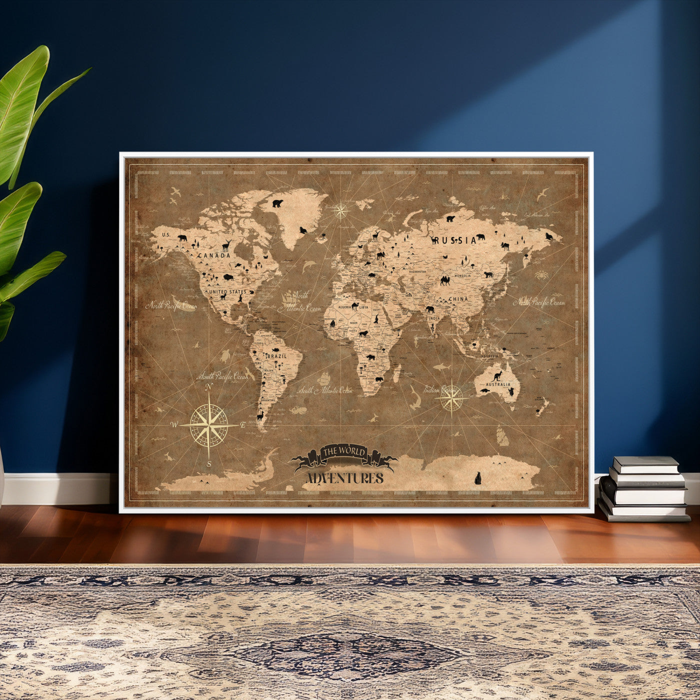 20759686-MGV-CV-36X24 - World Map Wall Art Canvas Print, Modern Decorative Framed Map Artwork Prints for Living Room, Office, Bedroom Wall Decor