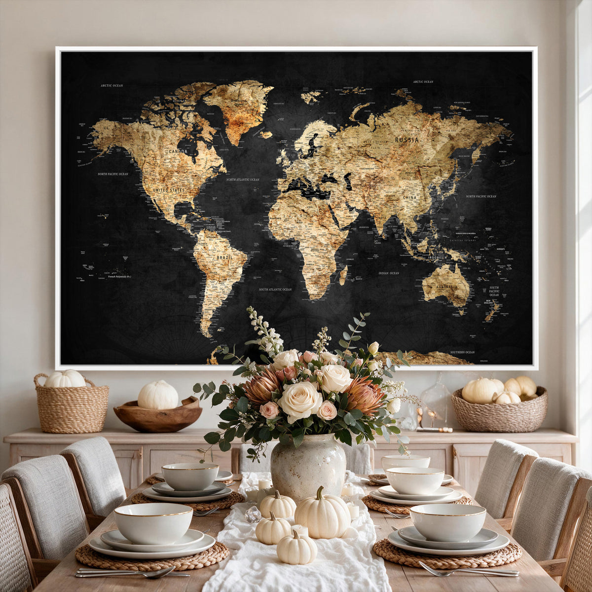 23568589-MGV-CV-36X24 - World Map Wall Art Canvas Print, Modern Decorative Framed Map Artwork Prints for Living Room, Office, Bedroom Wall Decor