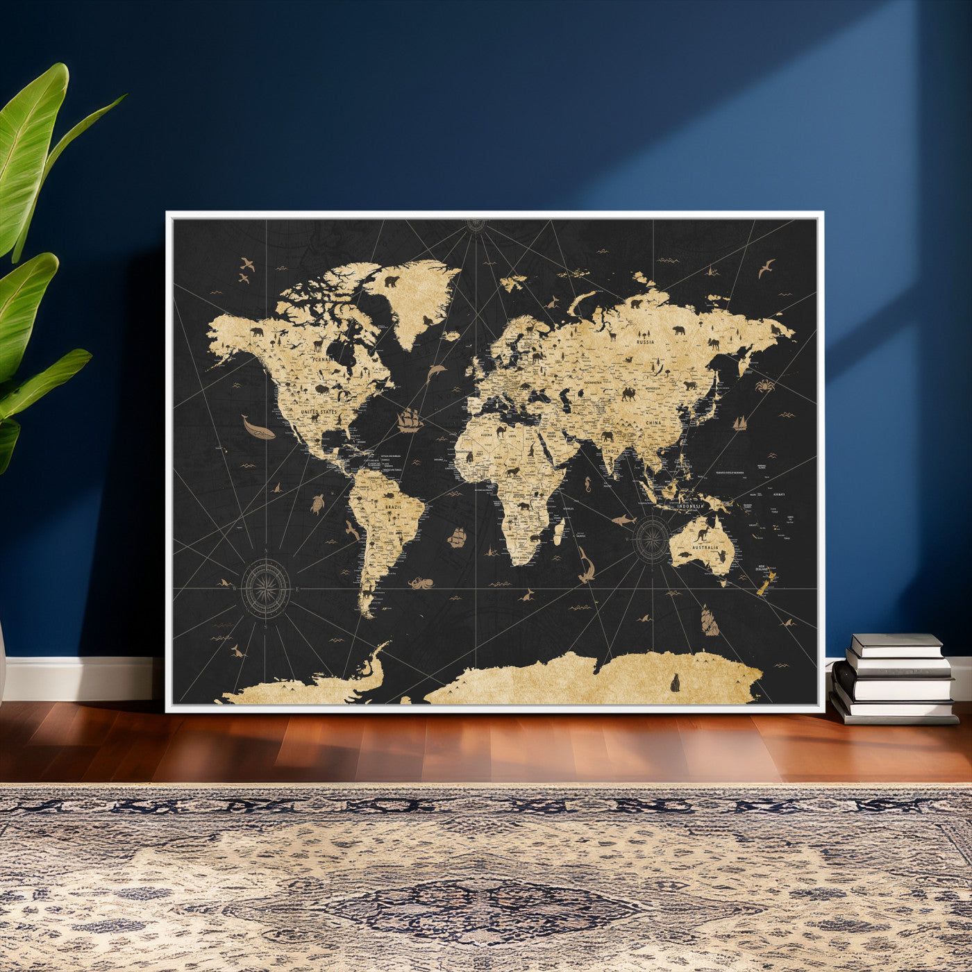 80270976-MGV-CV-36X24 - World Map Wall Art Canvas Print, Modern Decorative Framed Map Artwork Prints for Living Room, Office, Bedroom Wall Decor