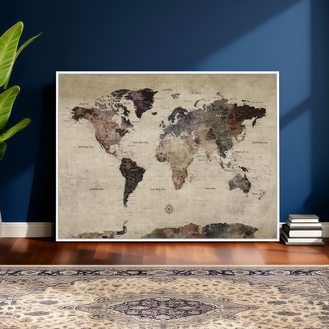 60560672-MGV-CV-36X24 - World Map Wall Art Canvas Print, Modern Decorative Framed Map Artwork Prints for Living Room, Office, Bedroom Wall Decor