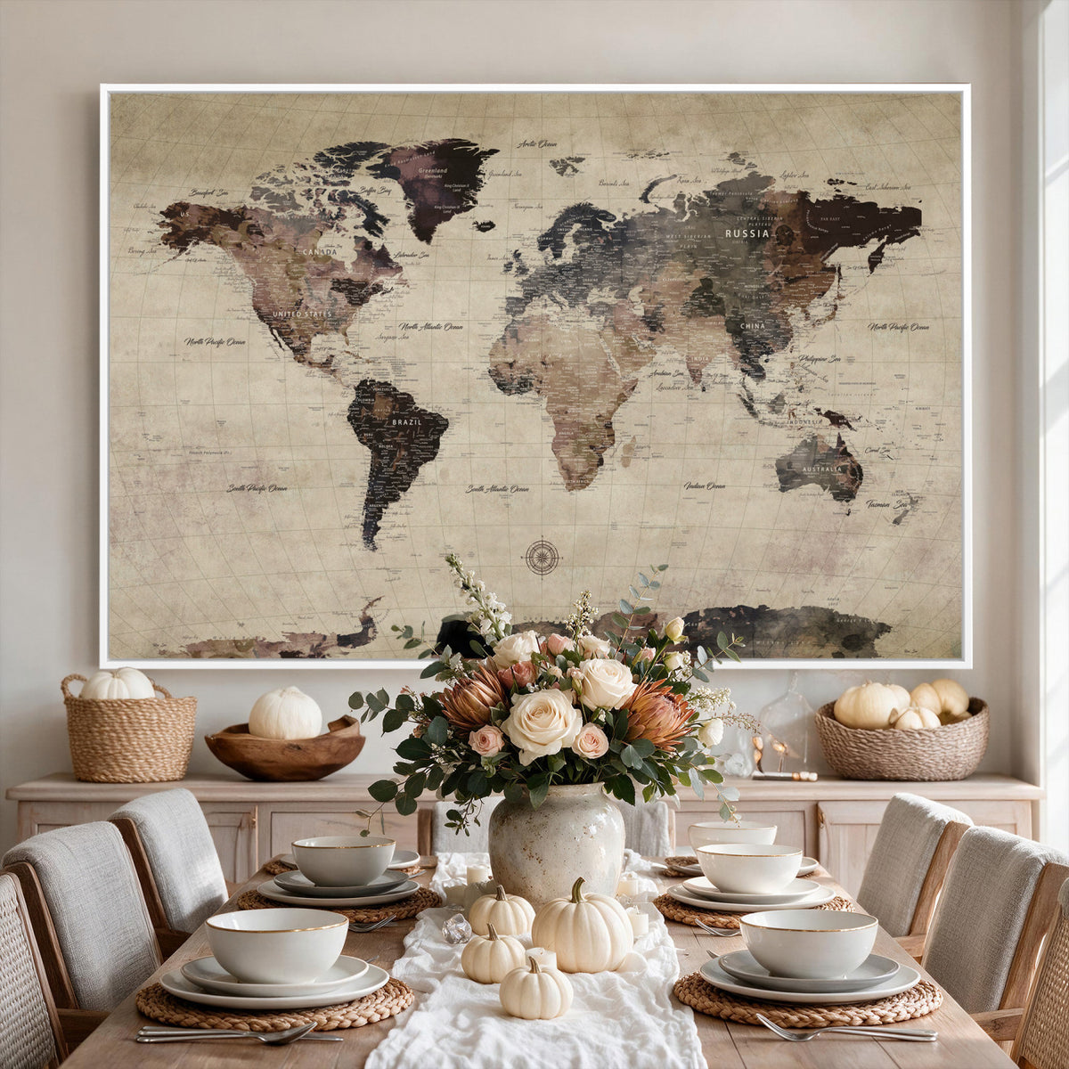 60560672-MGV-CV-36X24 - World Map Wall Art Canvas Print, Modern Decorative Framed Map Artwork Prints for Living Room, Office, Bedroom Wall Decor