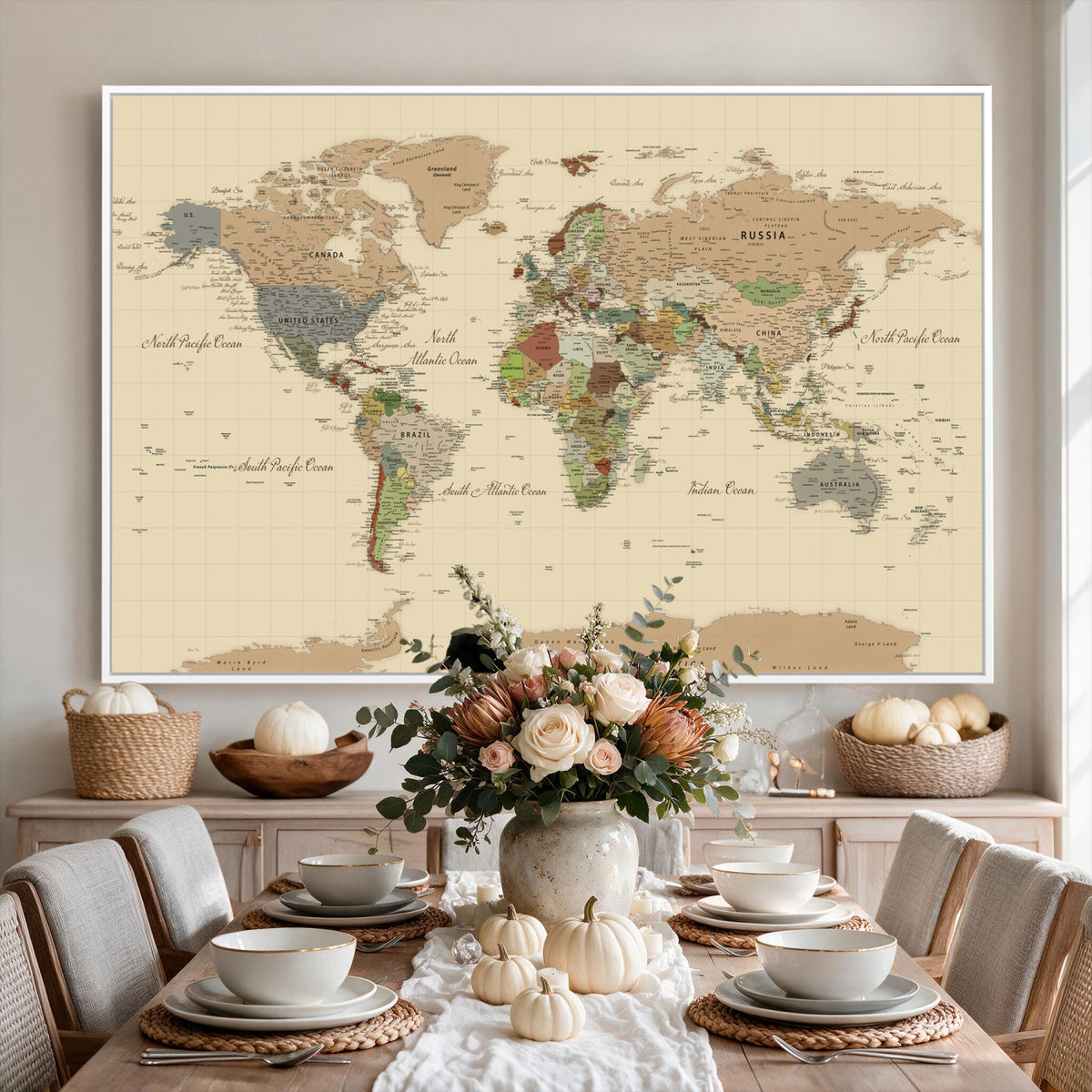 31407854-MGV-CV-36X24 - World Map Wall Art Canvas Print, Modern Decorative Framed Map Artwork Prints for Living Room, Office, Bedroom Wall Decor