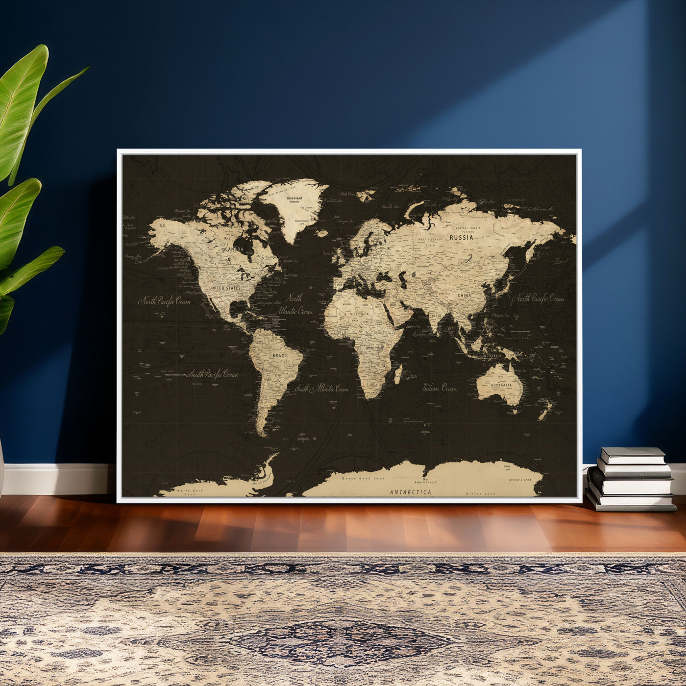 89024244-MGV-CV-36X24 - World Map Wall Art Canvas Print, Modern Decorative Framed Map Artwork Prints for Living Room, Office, Bedroom Wall Decor