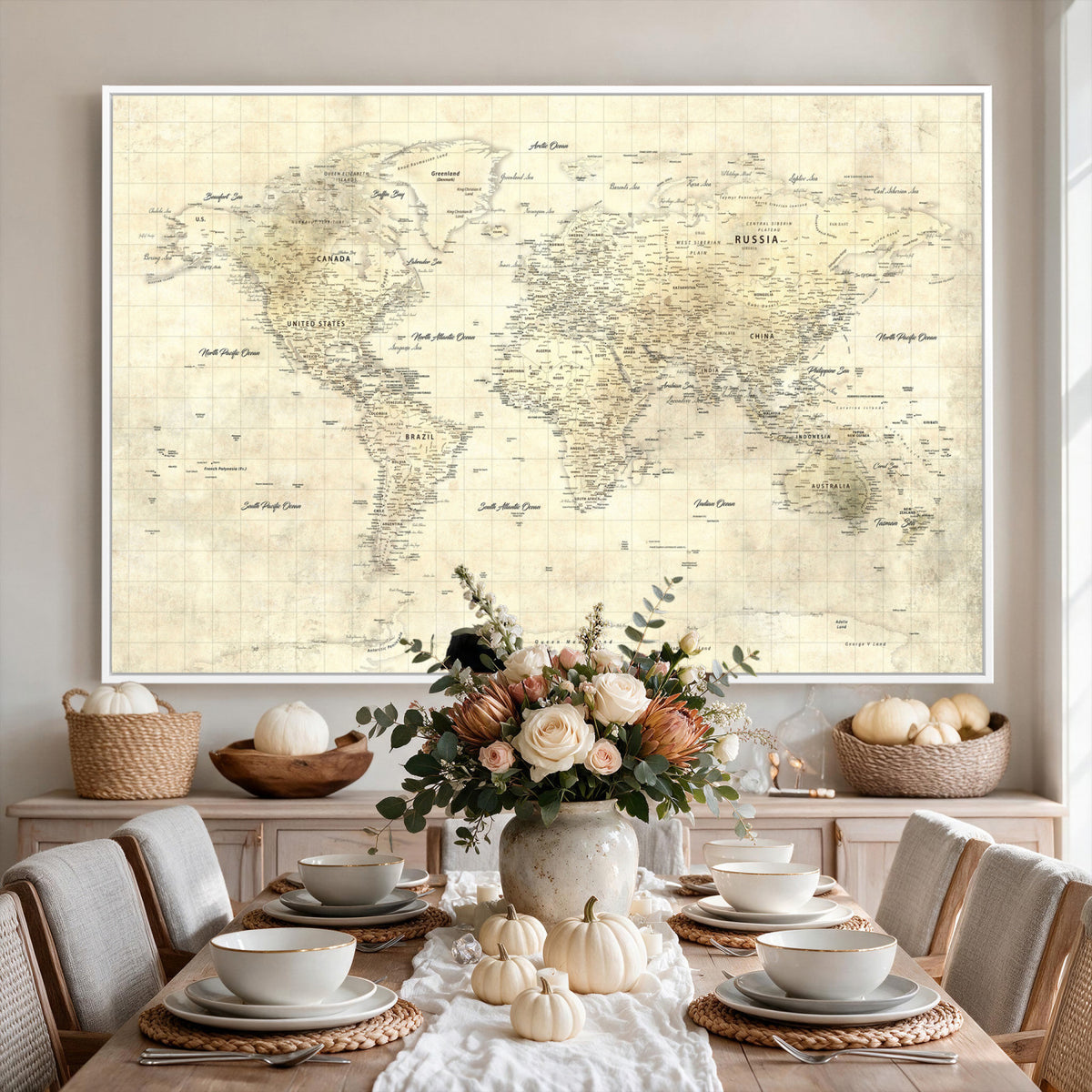 17101439-MGV-CV-36X24 - World Map Wall Art Canvas Print, Modern Decorative Framed Map Artwork Prints for Living Room, Office, Bedroom Wall Decor