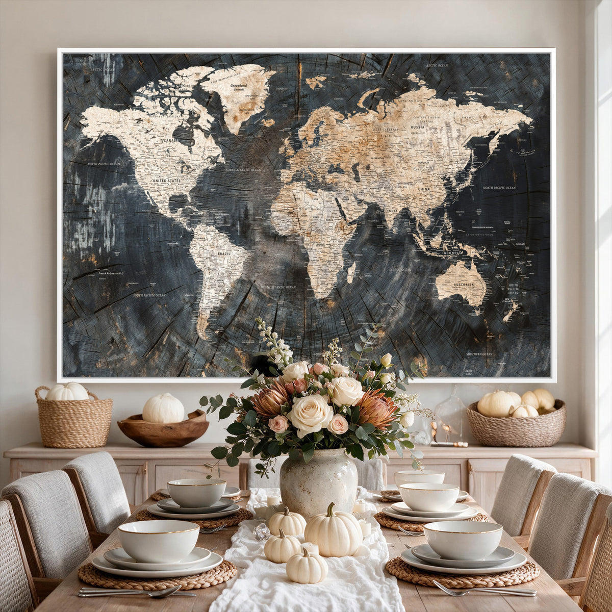 89162112-MGV-CV-36X24 - World Map Wall Art Canvas Print, Modern Decorative Framed Map Artwork Prints for Living Room, Office, Bedroom Wall Decor