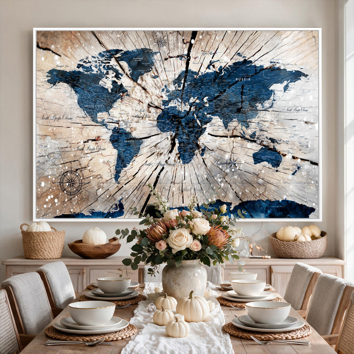 19478704-MGV-CV-36X24 - World Map Wall Art Canvas Print, Modern Decorative Framed Map Artwork Prints for Living Room, Office, Bedroom Wall Decor