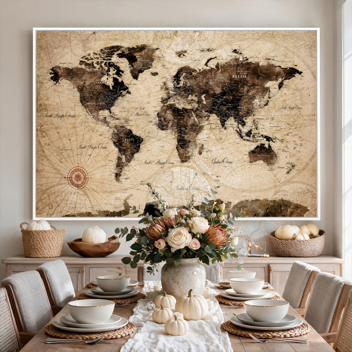 47657418-MGV-CV-36X24 - World Map Wall Art Canvas Print, Modern Decorative Framed Map Artwork Prints for Living Room, Office, Bedroom Wall Decor