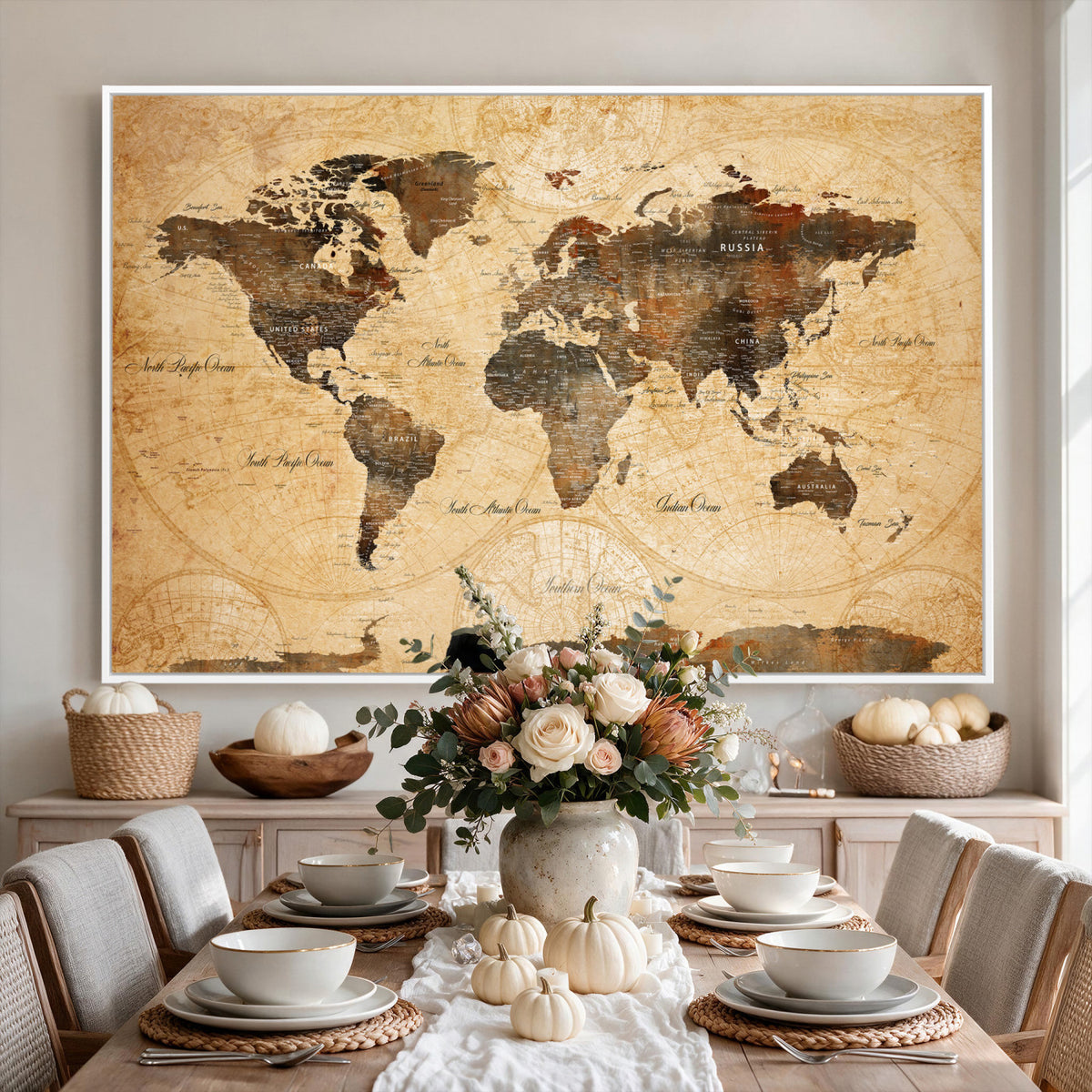 63156625-MGV-CV-36X24 - World Map Wall Art Canvas Print, Modern Decorative Framed Map Artwork Prints for Living Room, Office, Bedroom Wall Decor