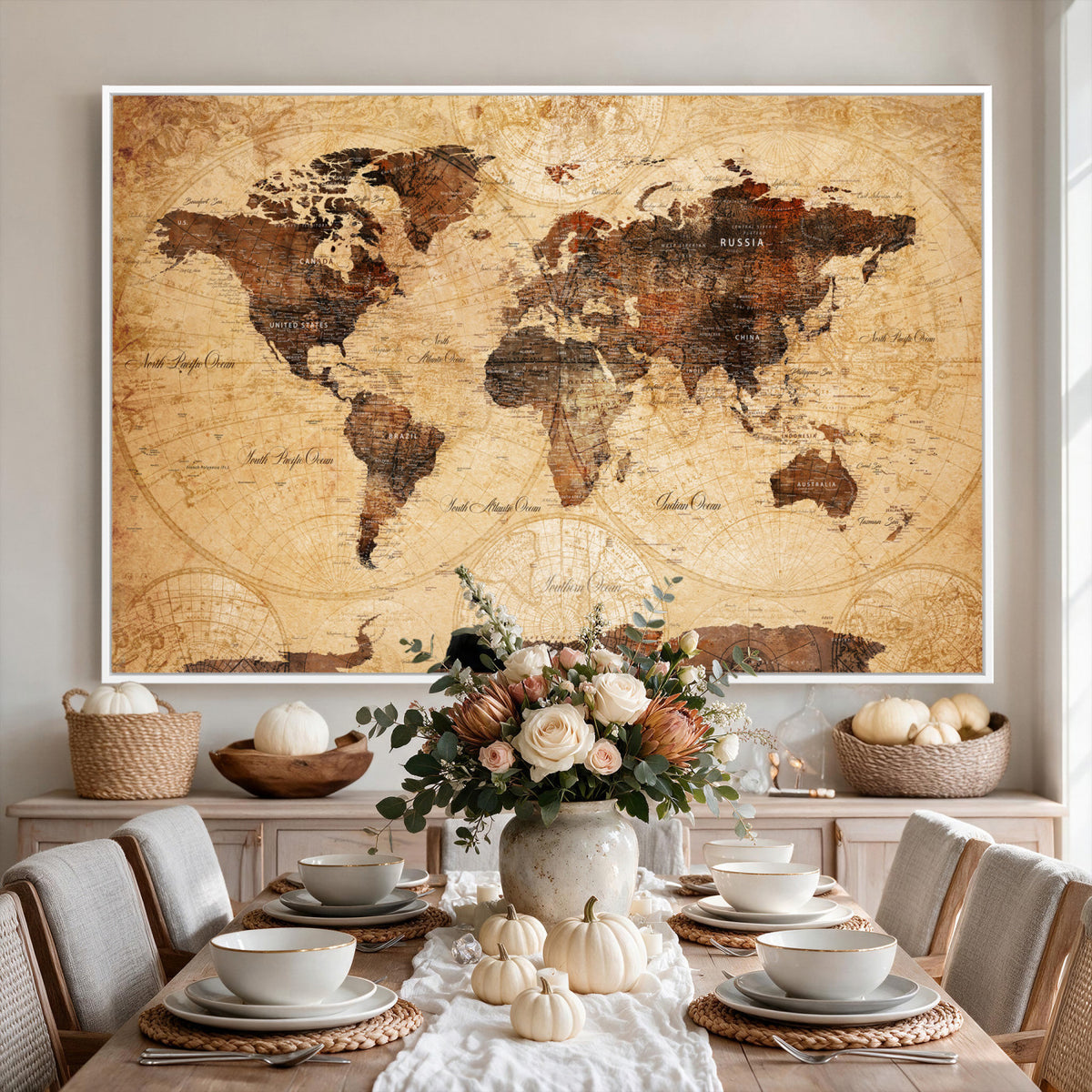 40760475-MGV-CV-36X24 - World Map Wall Art Canvas Print, Modern Decorative Framed Map Artwork Prints for Living Room, Office, Bedroom Wall Decor