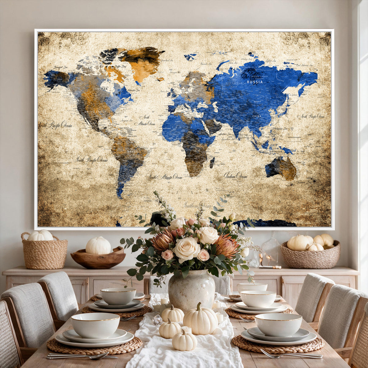 27314341-MGV-CV-36X24 - World Map Wall Art Canvas Print, Modern Decorative Framed Map Artwork Prints for Living Room, Office, Bedroom Wall Decor