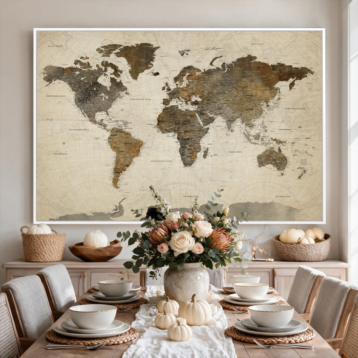 49623468-MGV-CV-36X24 - World Map Wall Art Canvas Print, Modern Decorative Framed Map Artwork Prints for Living Room, Office, Bedroom Wall Decor