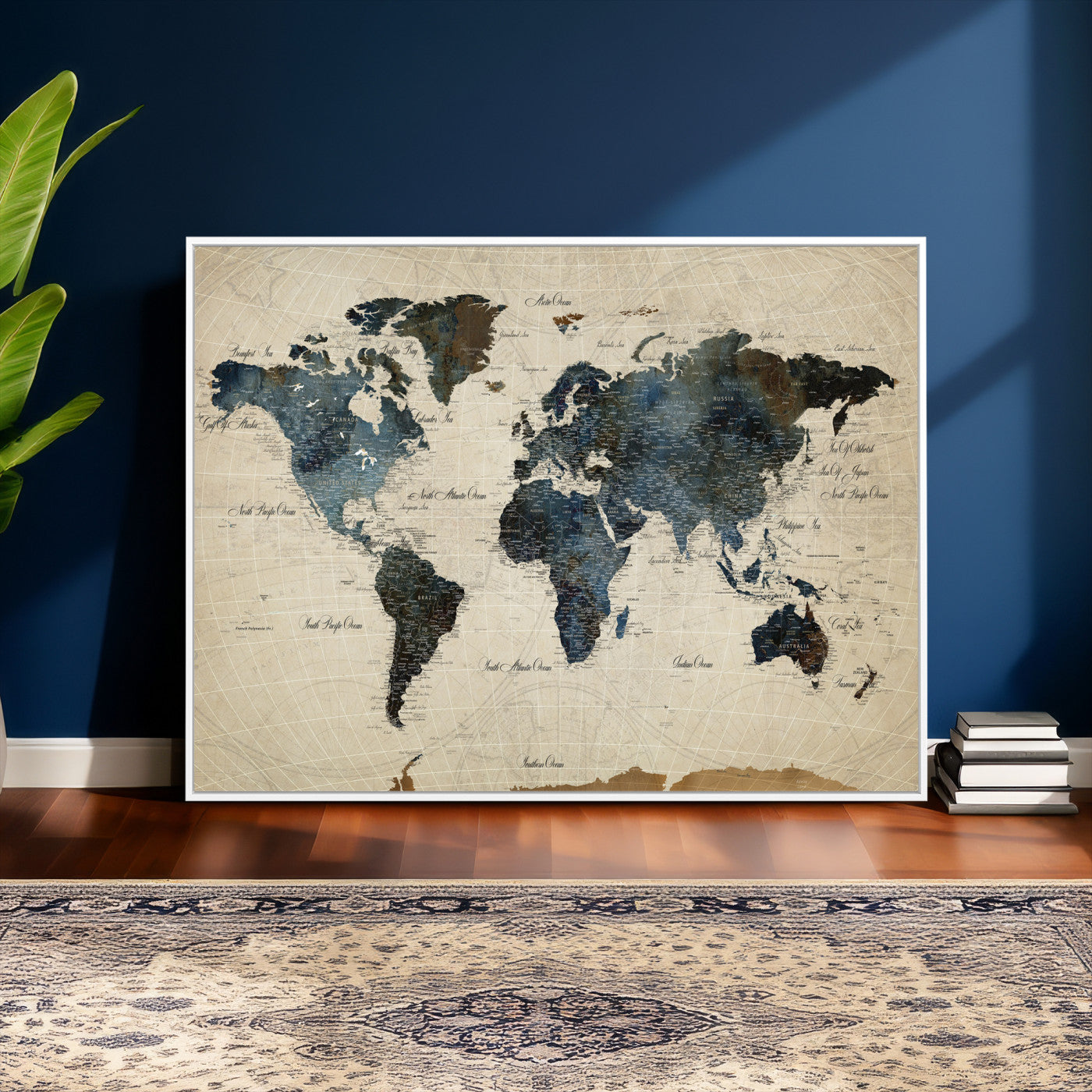 72927803-MGV-CV-36X24 - World Map Wall Art Canvas Print, Modern Decorative Framed Map Artwork Prints for Living Room, Office, Bedroom Wall Decor