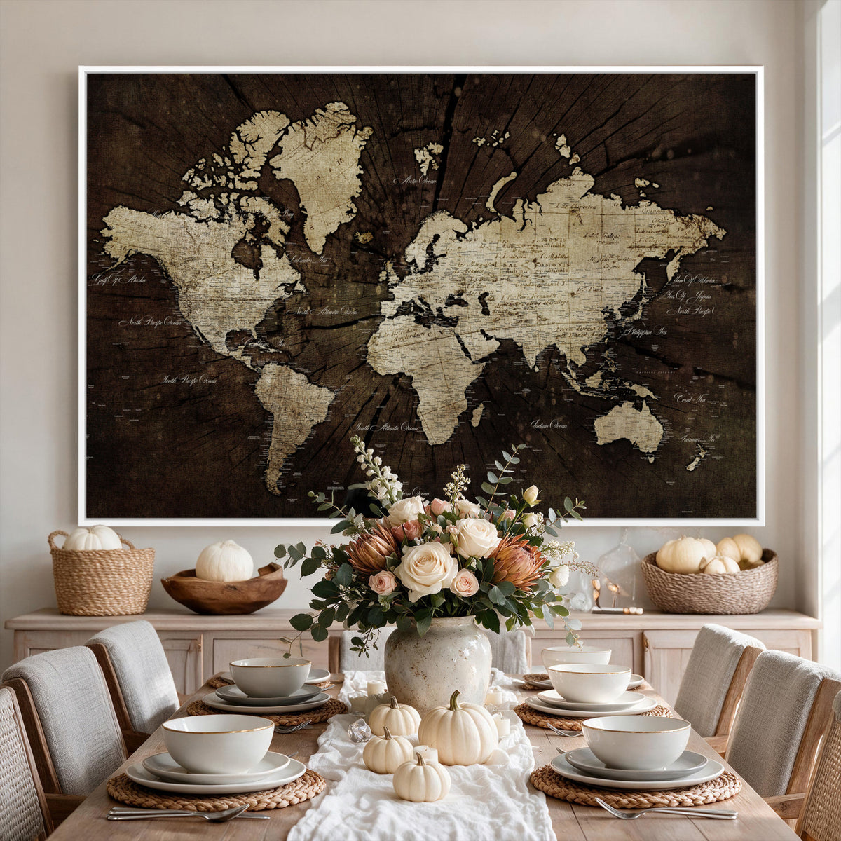 40991509-MGV-CV-36X24 - World Map Wall Art Canvas Print, Modern Decorative Framed Map Artwork Prints for Living Room, Office, Bedroom Wall Decor