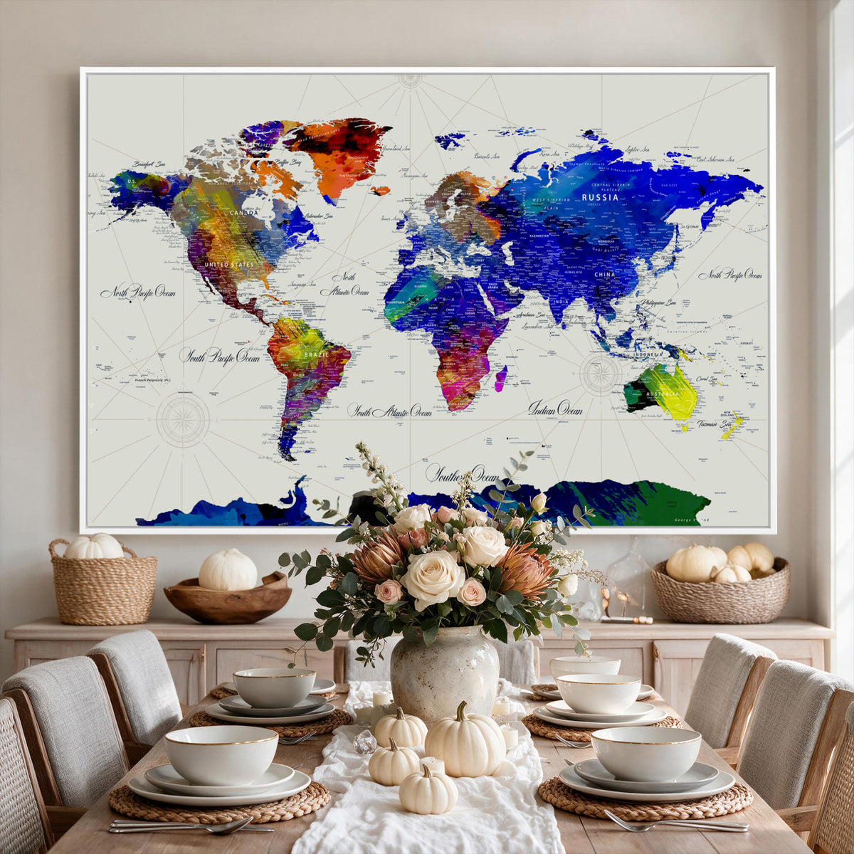 49670038-MGV-CV-36X24 - World Map Wall Art Canvas Print, Modern Decorative Framed Map Artwork Prints for Living Room, Office, Bedroom Wall Decor