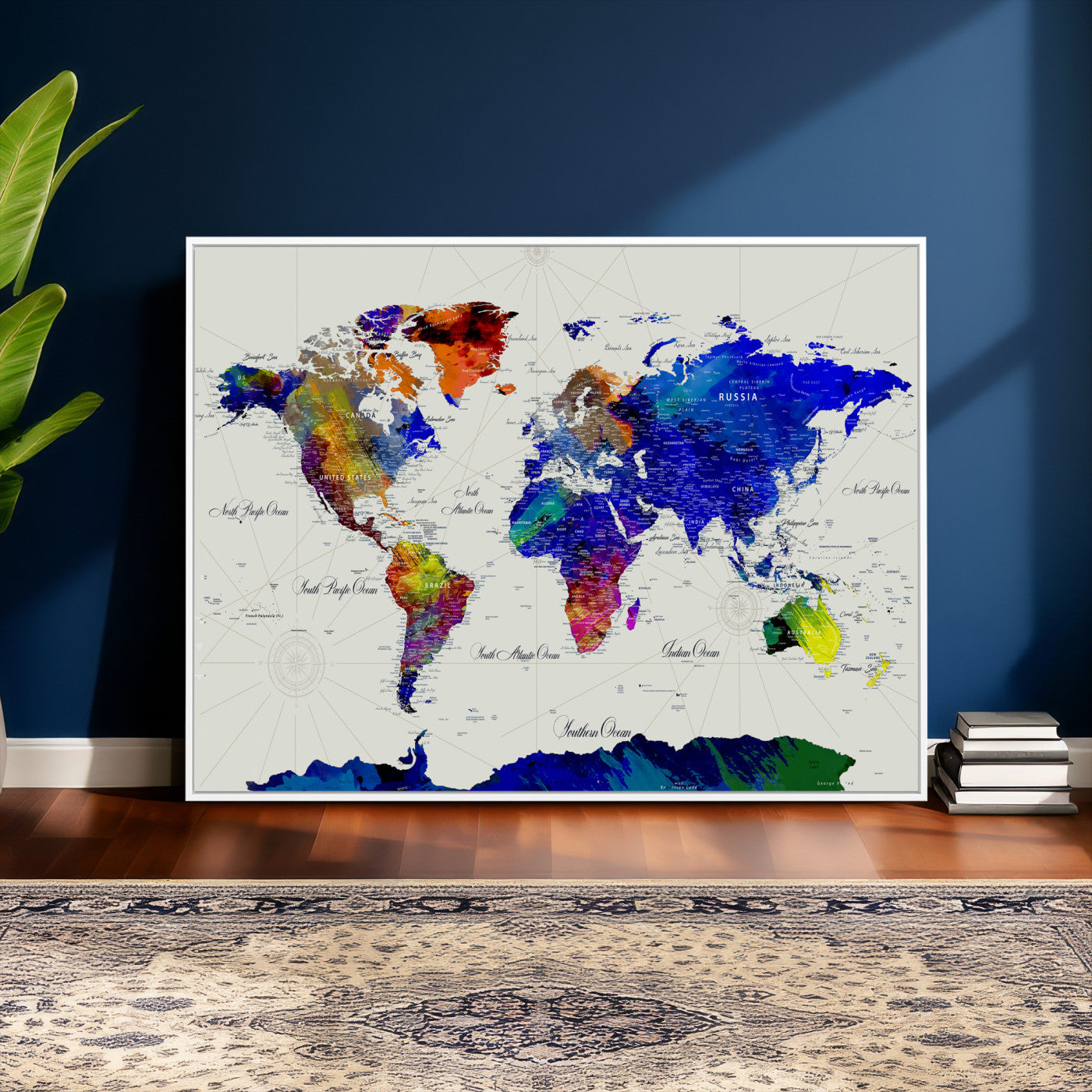 49670038-MGV-CV-36X24 - World Map Wall Art Canvas Print, Modern Decorative Framed Map Artwork Prints for Living Room, Office, Bedroom Wall Decor
