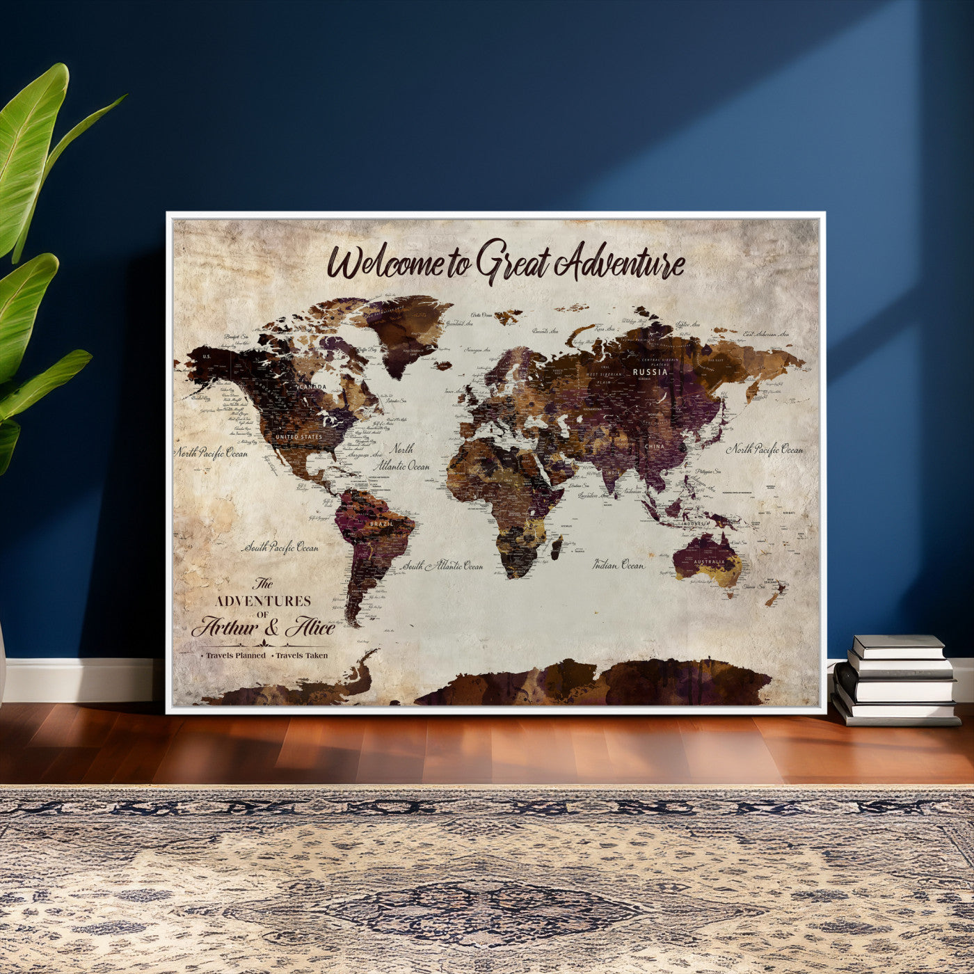 64110391126-MGV-CV-36X24-Custom Push Pin World Map Wall Art Canvas Print – Personalized Travel Tracker with Pins Framed Large for Home and Office Decor