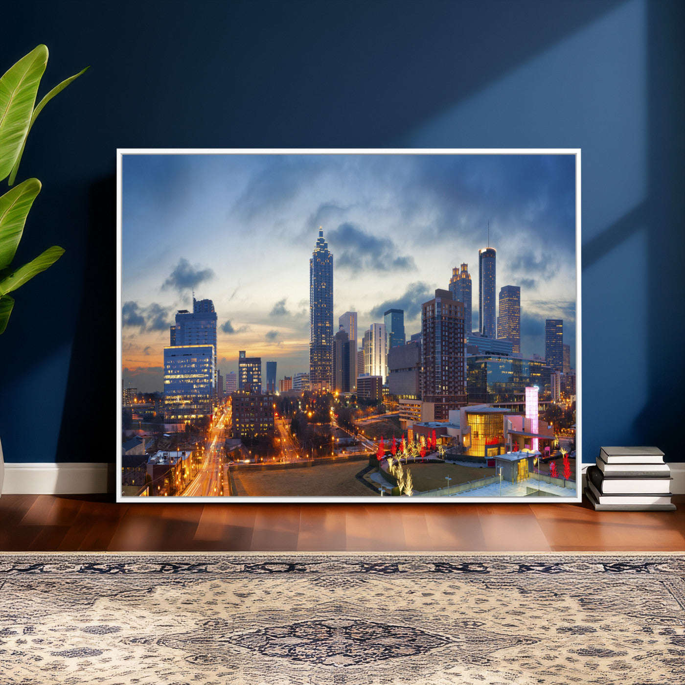 18461309-MGV-CV-36X24 - Atlanta Skyline Wall Art Canvas Print, Atlanta Downtown Night Cityscape Print for Modern Urban Wall Decor