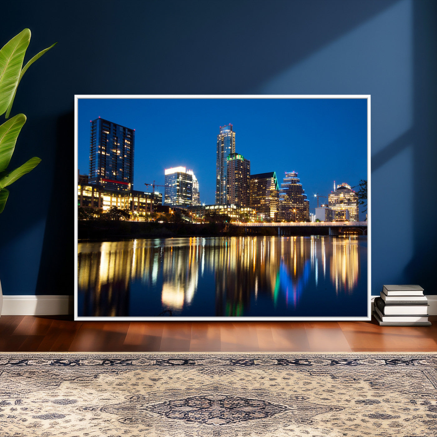 21916206-MGV-CV-36X24 - Austin Skyline Wall Art Canvas Print, Austin Downtown Night Cityscape Print for Modern Urban Wall Decor