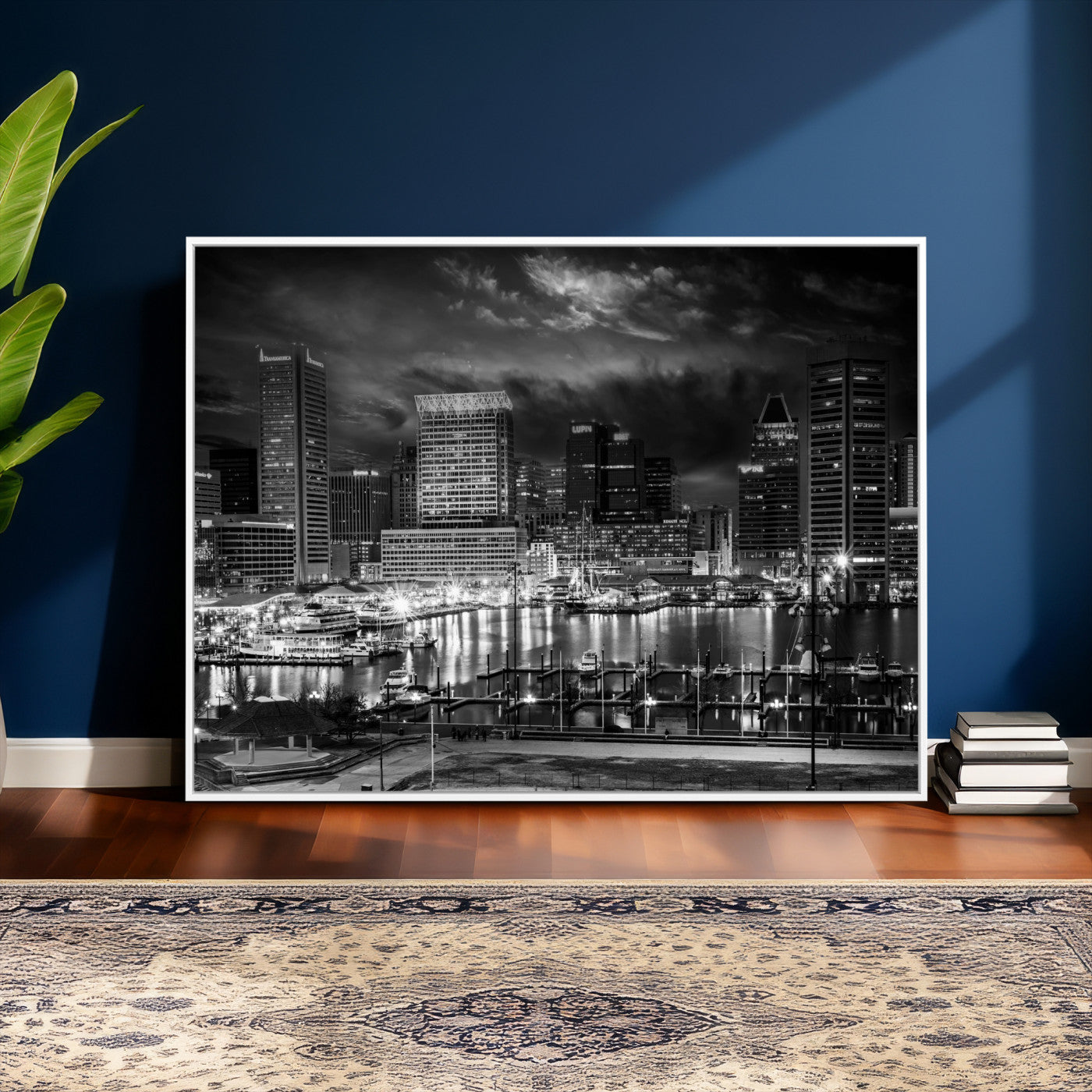 79755655-MGV-CV-36X24 - Baltimore Skyline Wall Art Canvas Print, Baltimore Downtown Night Cityscape Print for Modern Urban Wall Decor