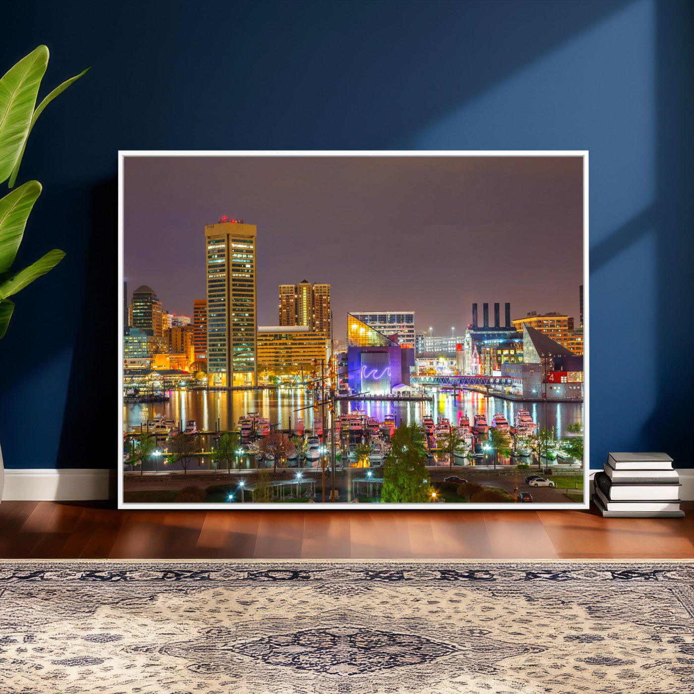 42654823-MGV-CV-36X24 - Baltimore Skyline Wall Art Canvas Print, Baltimore Downtown Night Cityscape Print for Modern Urban Wall Decor