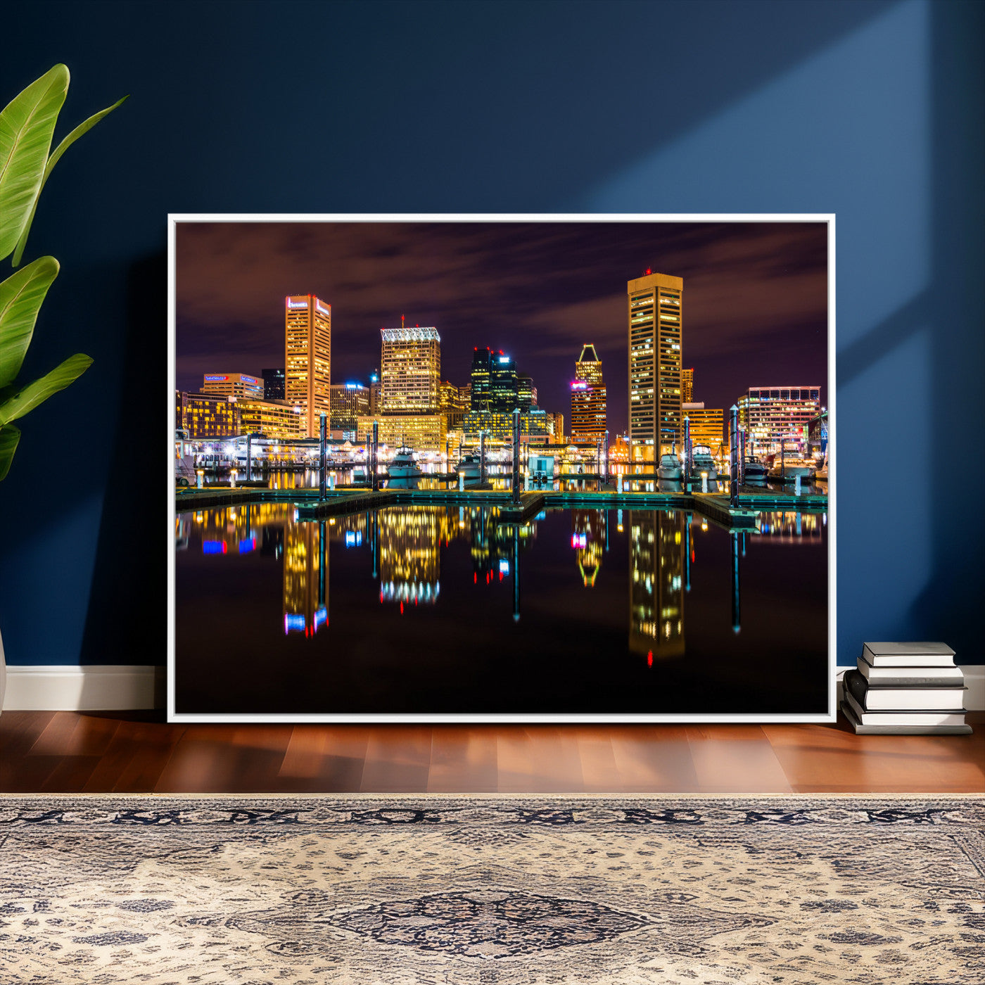 38201692-MGV-CV-36X24 - Baltimore Skyline Wall Art Canvas Print, Baltimore Downtown Night Cityscape Print for Modern Urban Wall Decor