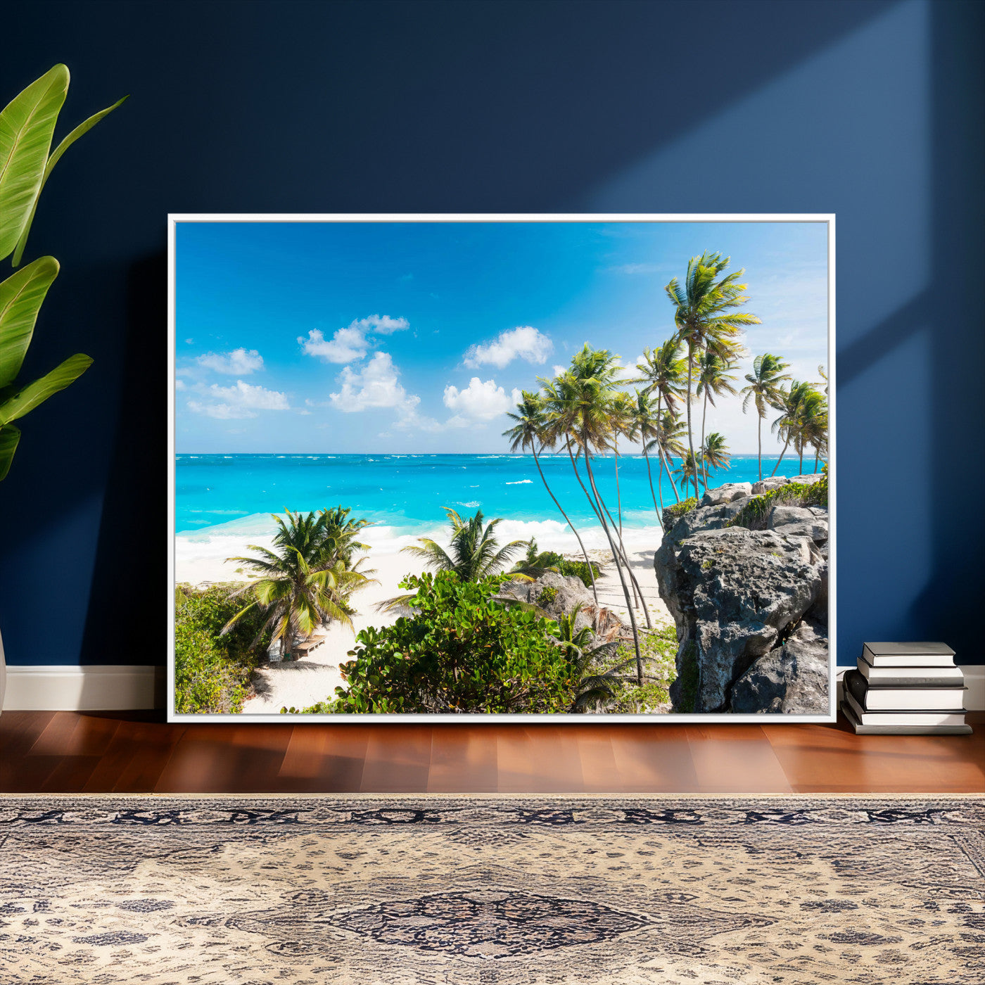 79995168-MGV-CV-36X24 - Barbados Beach Wall Art Canvas Print, Palm Tree Ocean Landscape, Turquoise Sea Coastal Photography, Tropical Island Wall Decor, Framed Ready to Hang